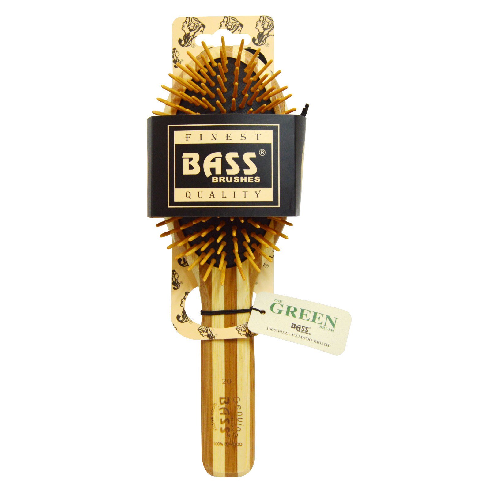 Comprar Bass Brushes, Escova para Cabelo, Oval, Extra-Grande, Almofadada, Cerdas de Madeira com Cabo de Bambu Listrado, 1 Escova para Cabelo