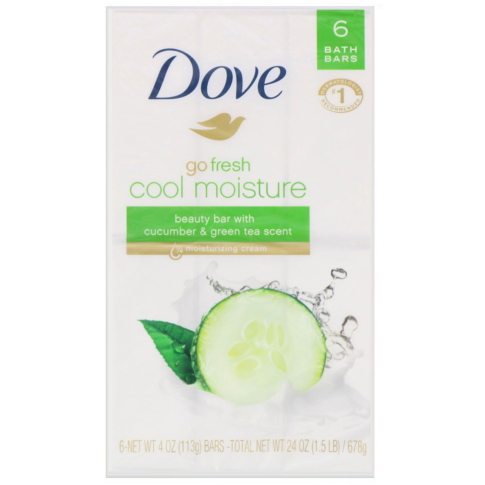 Comprar Dove, Go Fresh, sabonete de beleza em barra Cool Moisturize, pepino e chá verde, 6 barras, 113 g cada