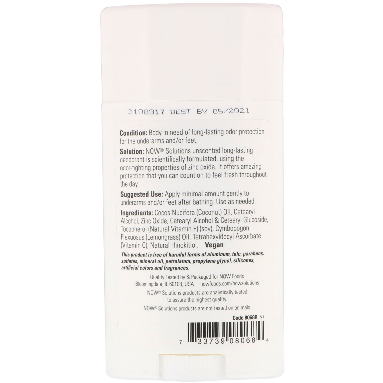 Comprar Now Foods, Long Lasting Deodorant, Unscented, 2.2 oz (62 g) - Imagem 2