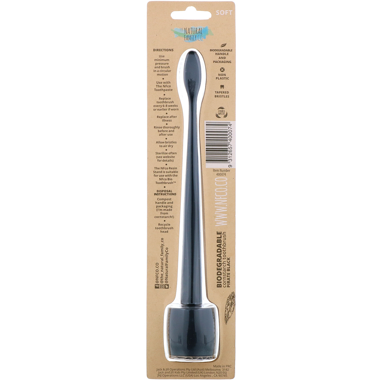 Comprar The Natural Family Co., Biodegradable Cornstarch Toothbrush, Pirate Black, Soft, 1 Toothbrush & Stand - Imagem 2