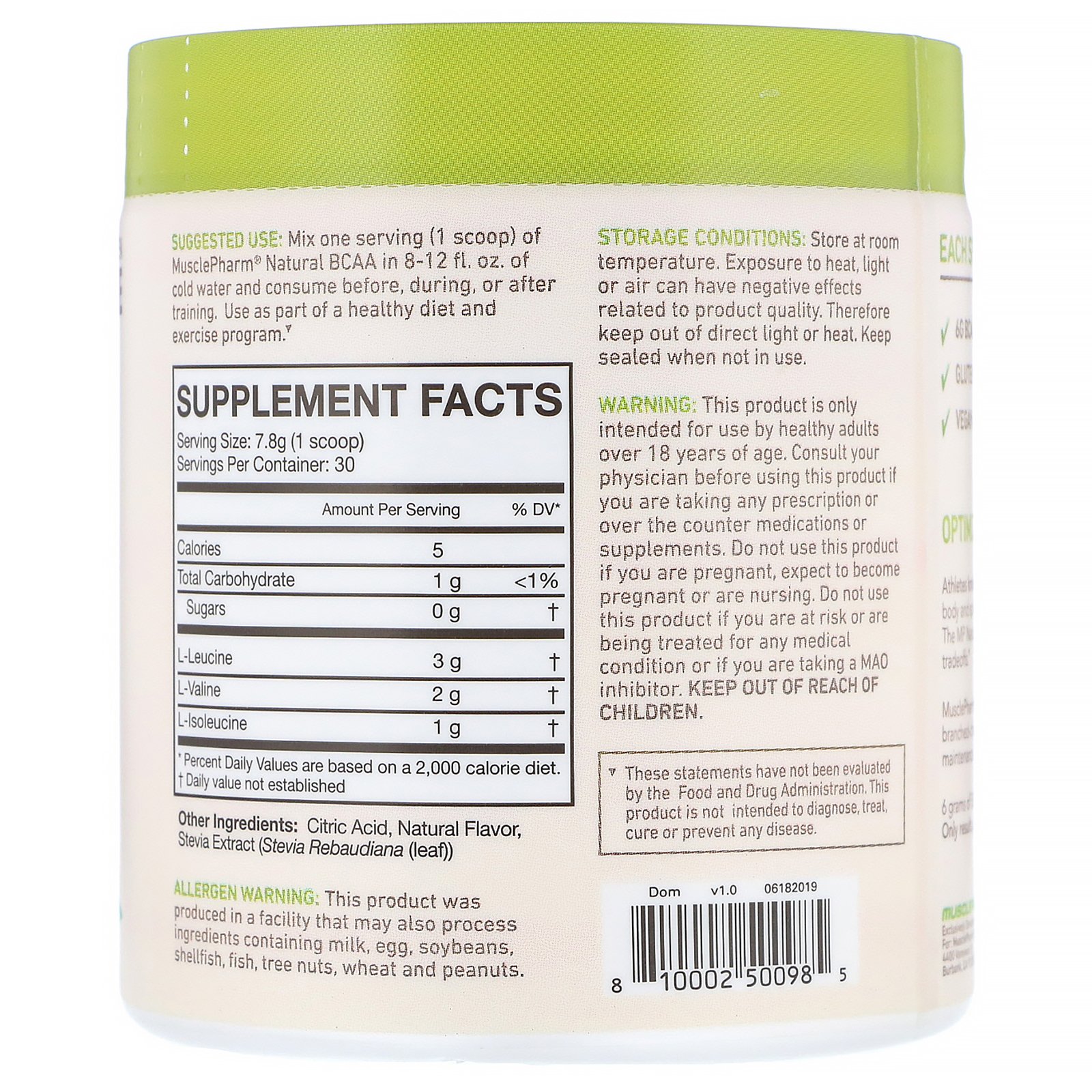 Comprar MusclePharm, BCAA natural, Frutas Tropicais, 234 g (0,52 lb) - Imagem 2