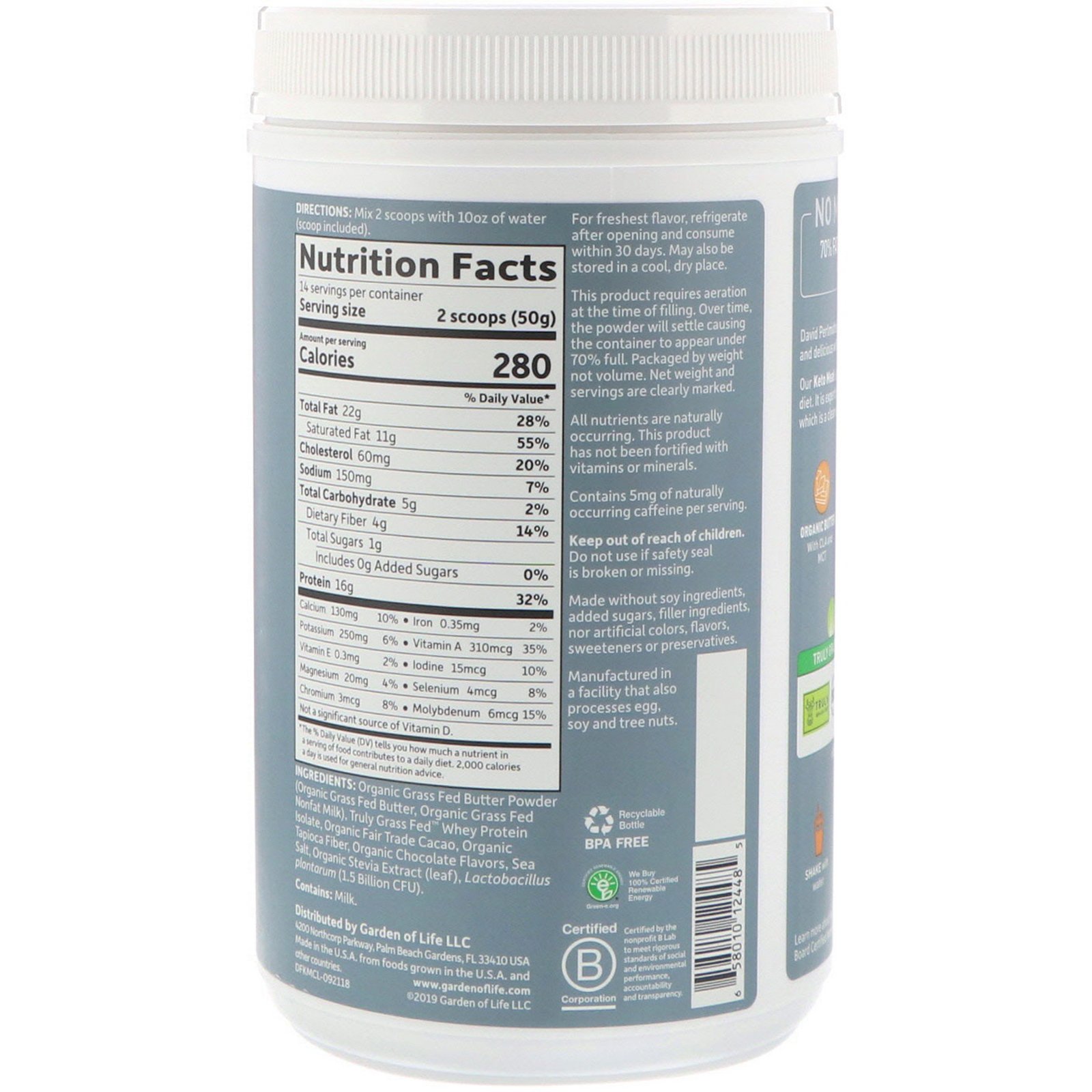 Comprar Garden of Life, Shake de Refeição Keto Dr. Formulated, Chocolate, 700 g (1,54 lb) - Imagem 2