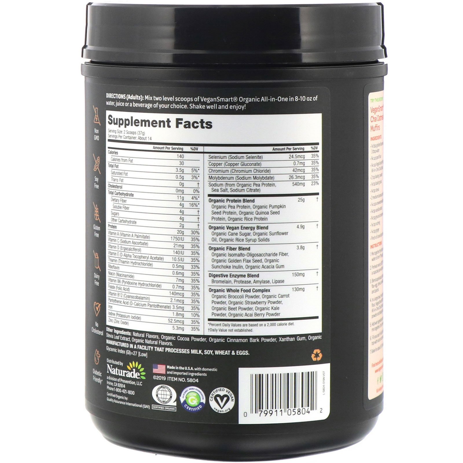Comprar VeganSmart, Shake Nutricional All-In-One Orgânico, Especiarias do Chai, 18,27 oz (518 g) - Imagem 2