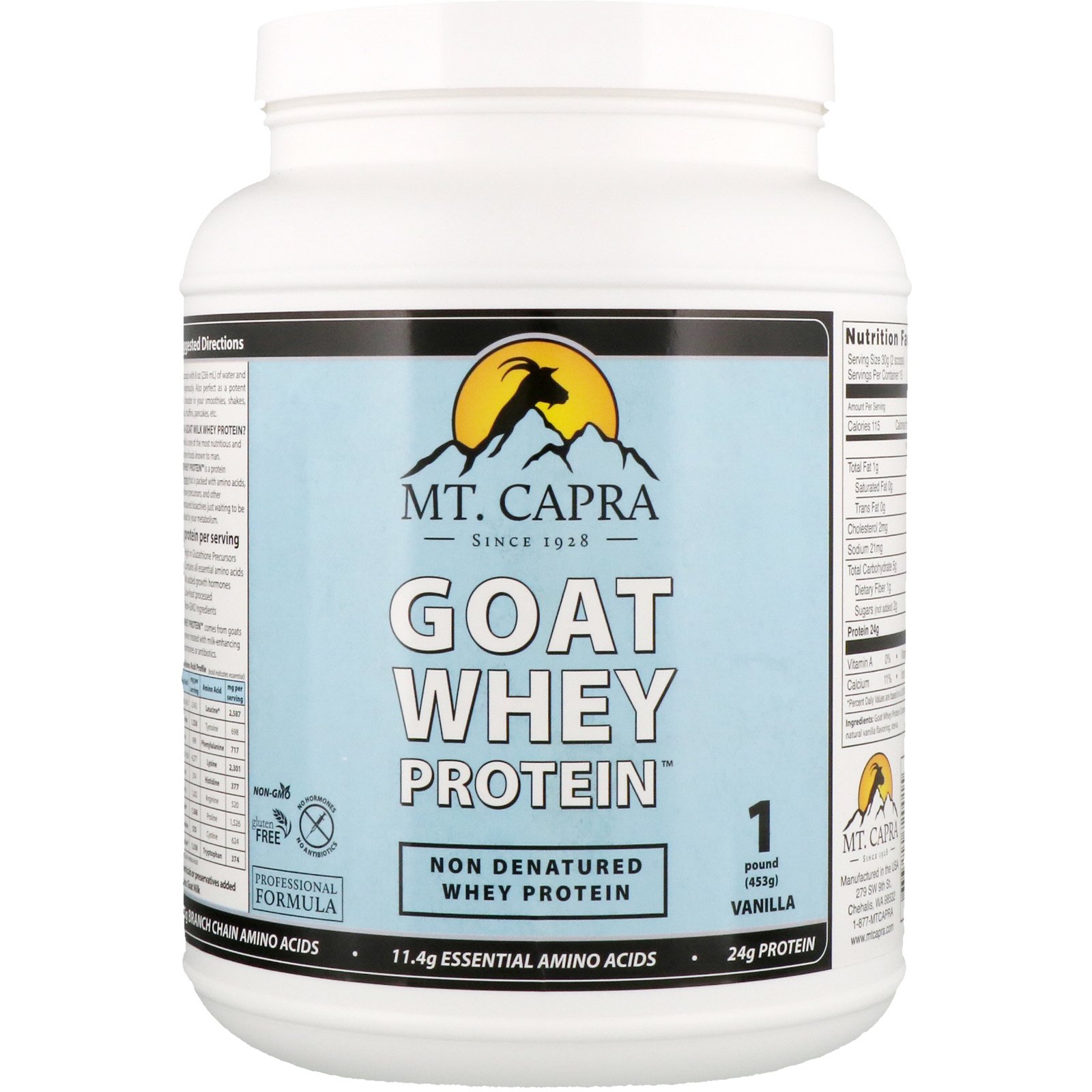 Comprar Mt. Capra, Proteína Whey de Cabra, Baunilha, 453 g