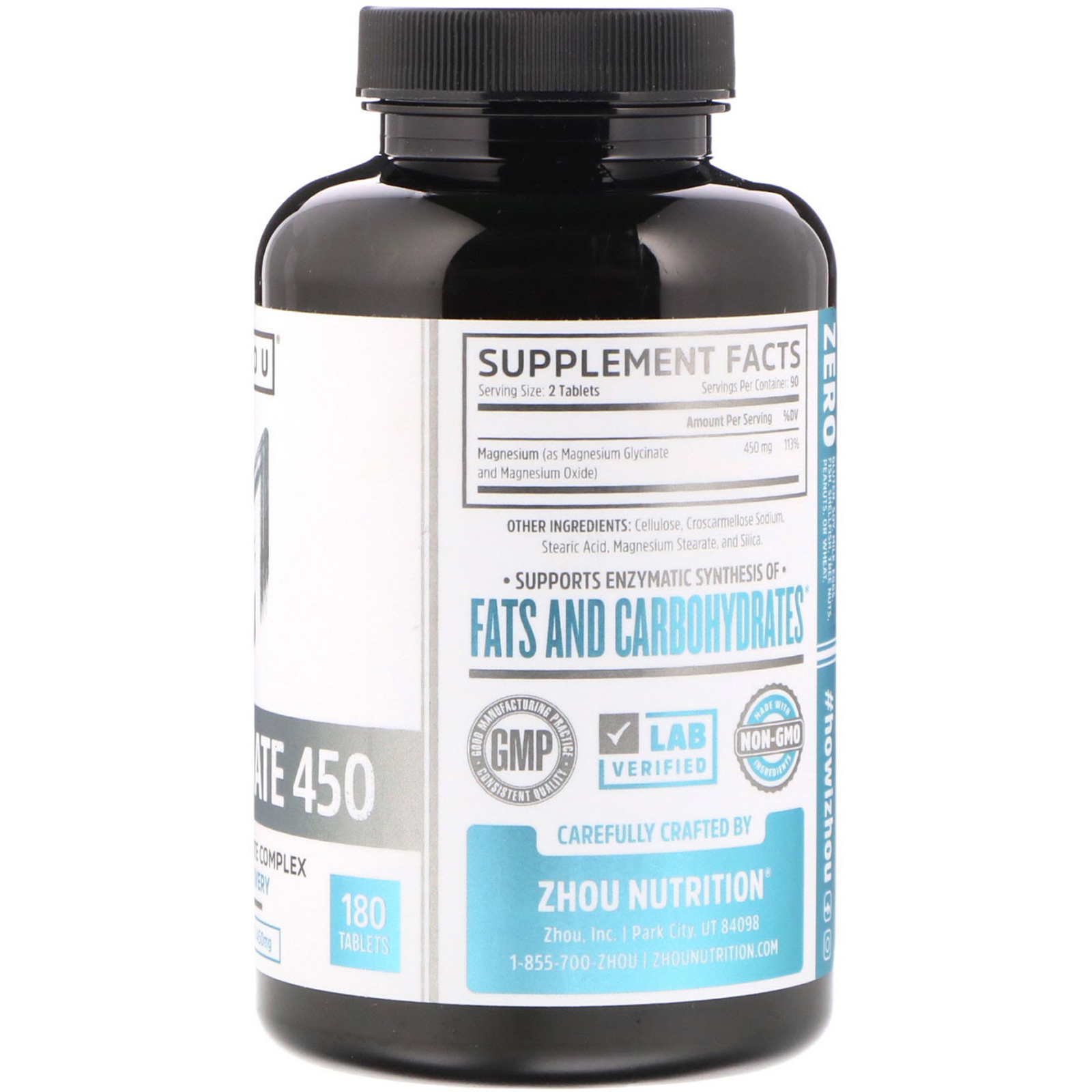 Comprar Zhou Nutrition, Glicinato de Magnésio 450, 450 mg, 180 Comprimidos - Imagem 2