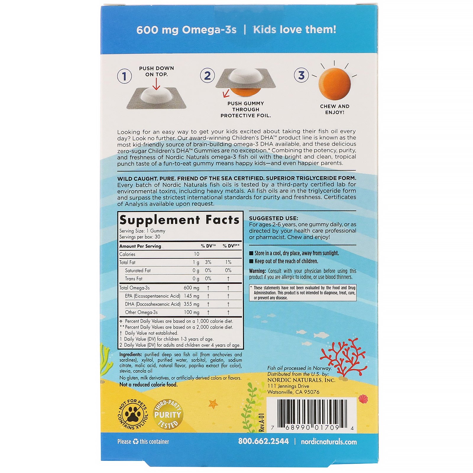 Comprar Nordic Naturals, Gomas Infantis de DHA, Tropical Punch, 600 mg, 30 Gomas - Imagem 2