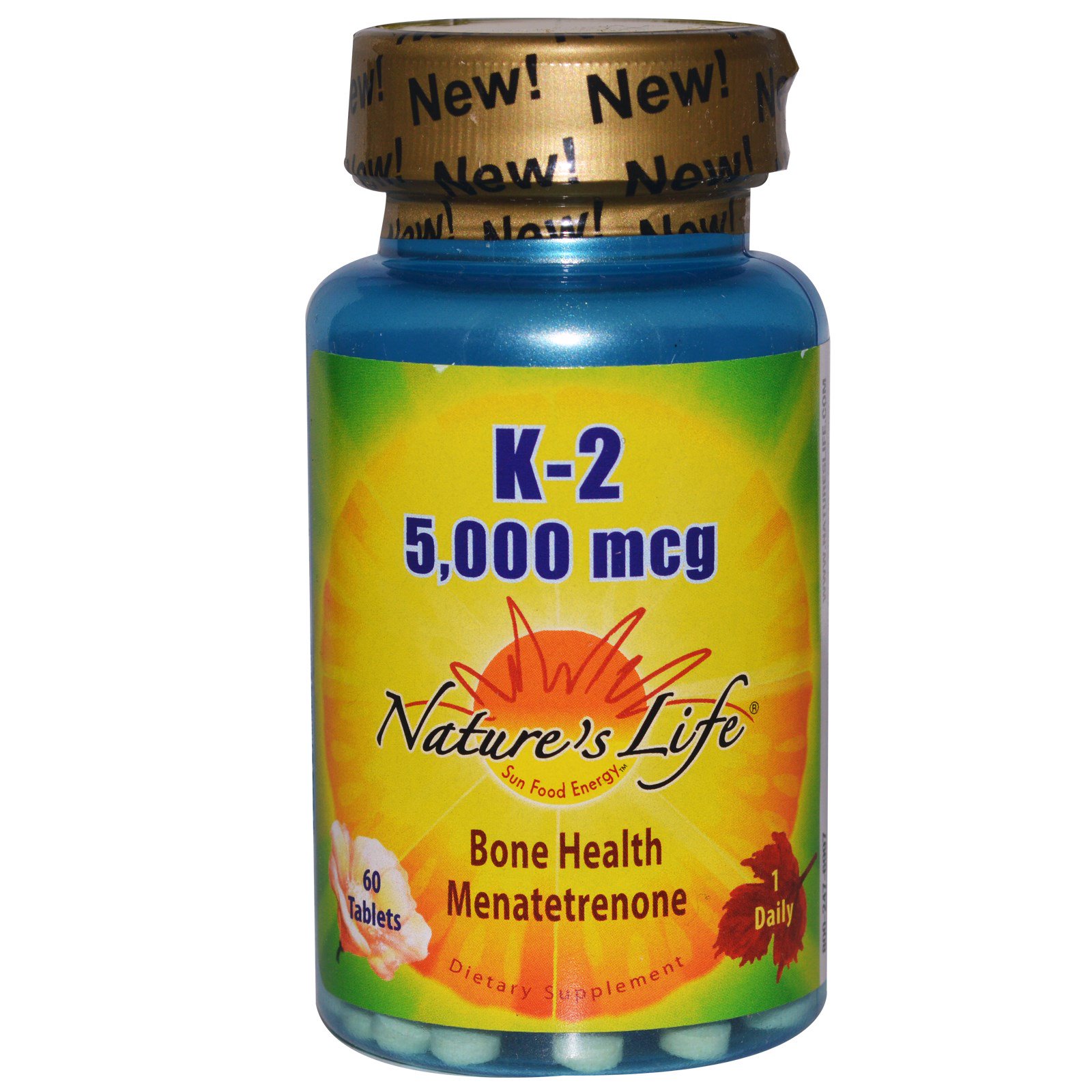 Comprar Nature's Life, K-2, Menatetrenona para Saúde Óssea, 5.000 mcg, 60 Comprimidos