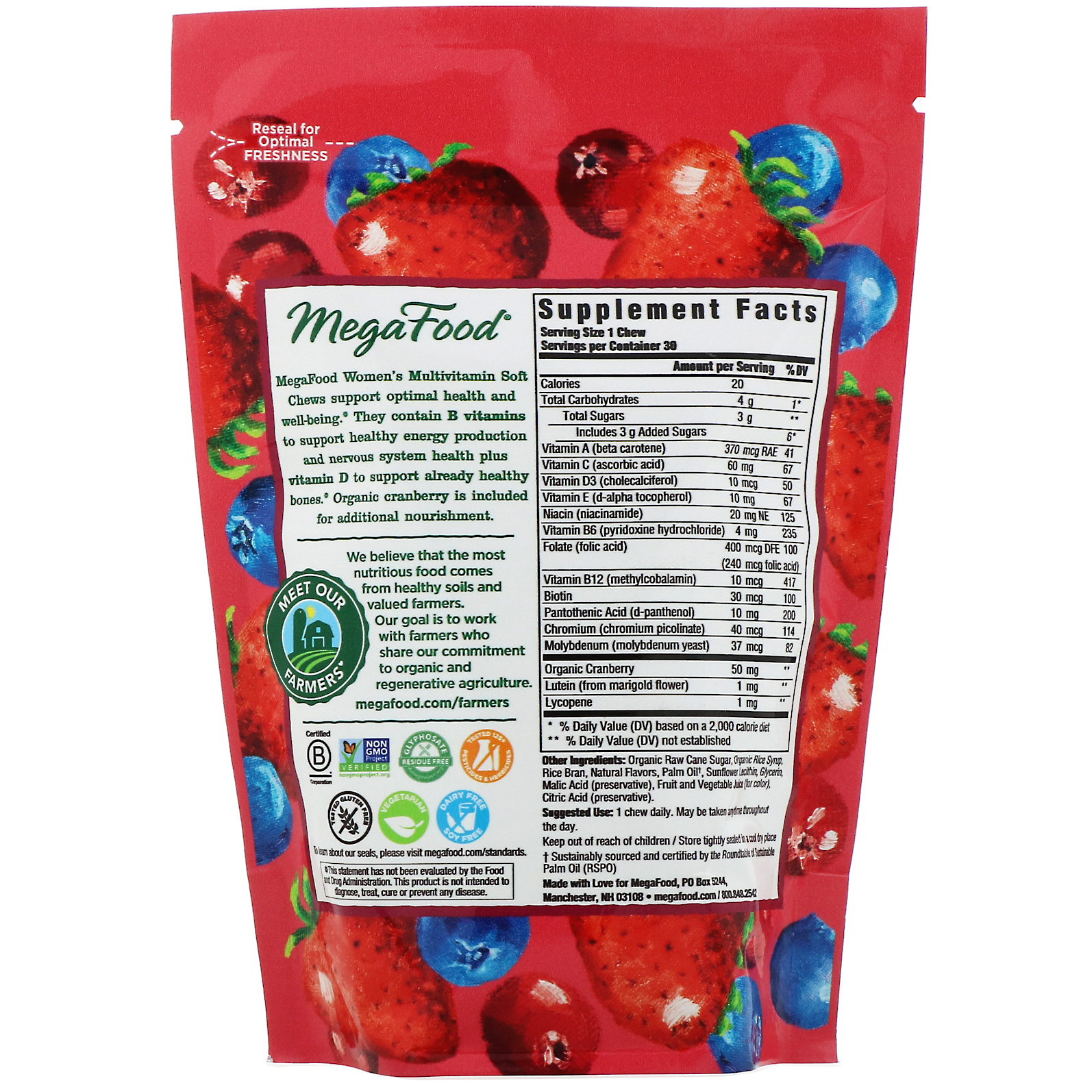 Comprar MegaFood, Women's Multivitamin Soft Chews, Sabor de Frutas Silvestres Mistas, 30 Gomas Mastigáveis Embaladas Individualmente - Imagem 2