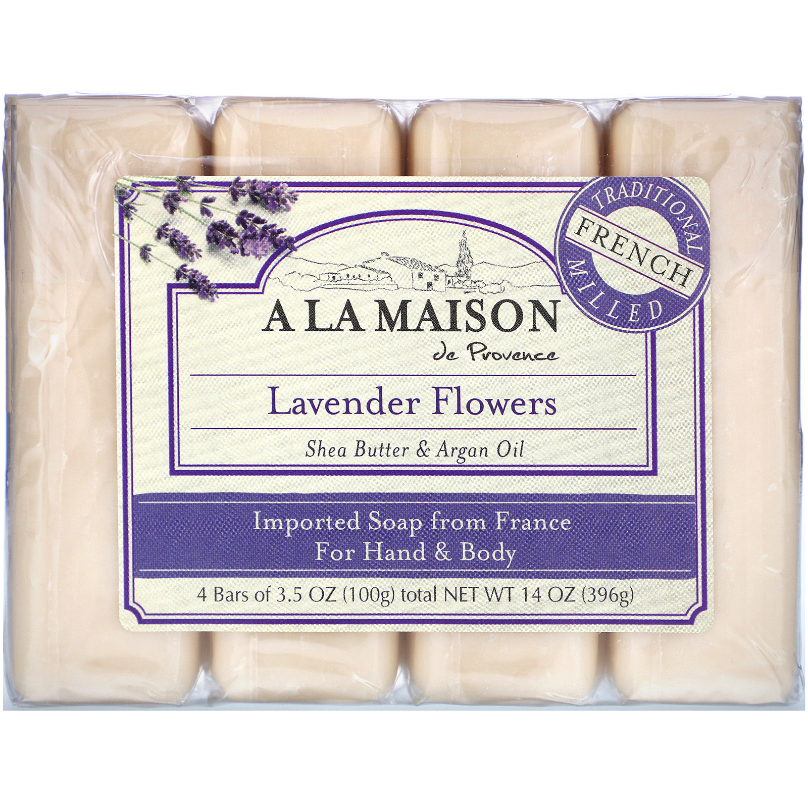 Comprar A La Maison de Provence, Sabão em Barra para Mãos e Corpo, Flores de Lavanda, 4 Barras, 3,5 oz (100 g) Cada