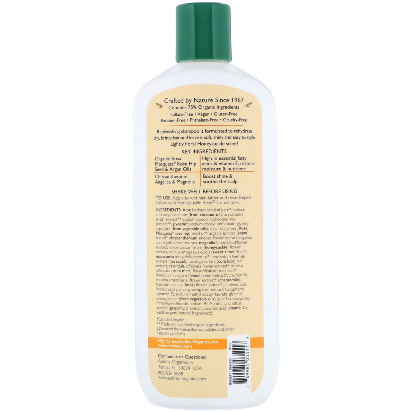 Comprar Aubrey Organics, Shampoo de Rosas e Madressilva, Hidratação Intensa, Cabelos Secos, 325 ml (11 fl oz) - Imagem 2