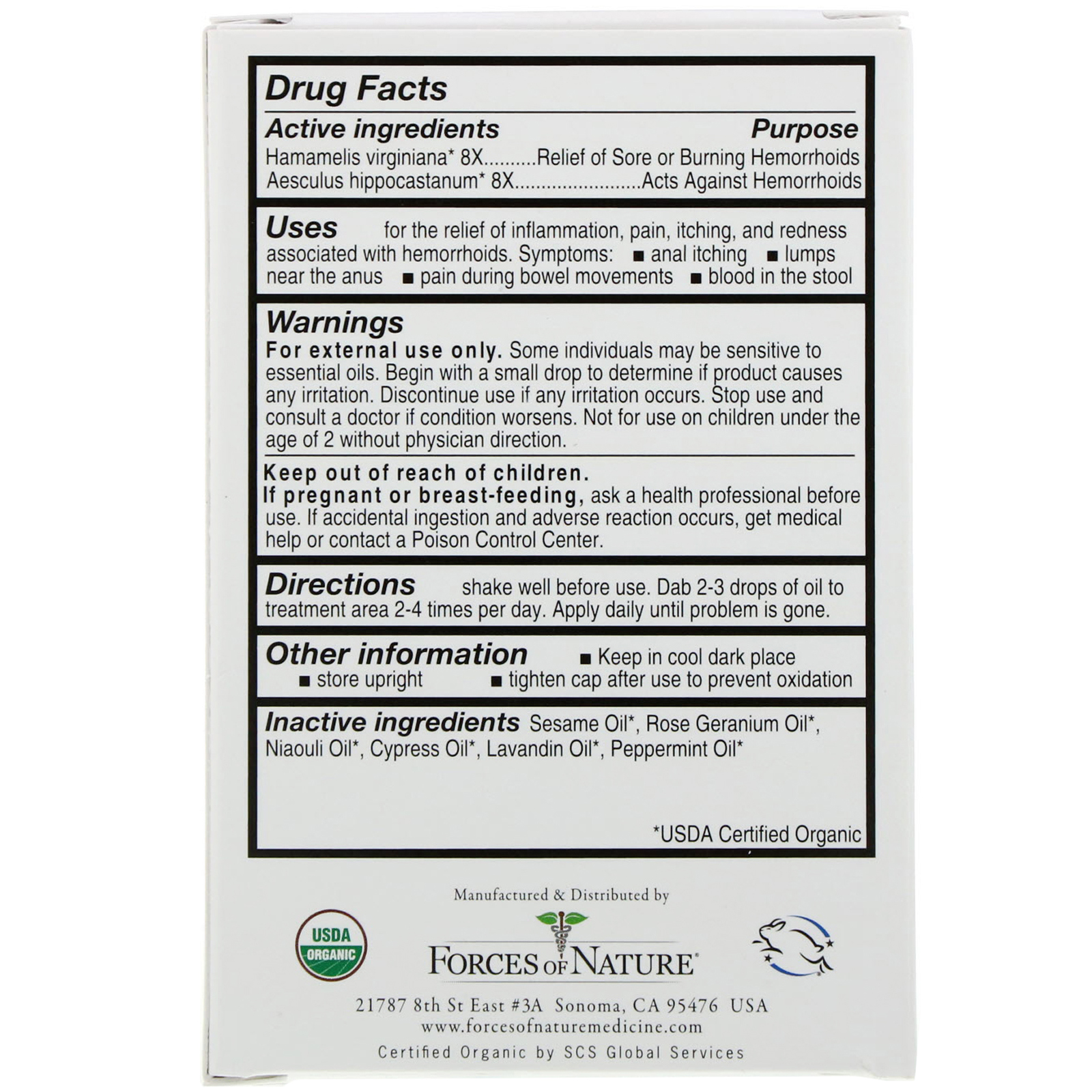 Comprar Forces of Nature, Controle para Hemorroidas, Força Extra, 0,37 oz (11 ml) - Imagem 2