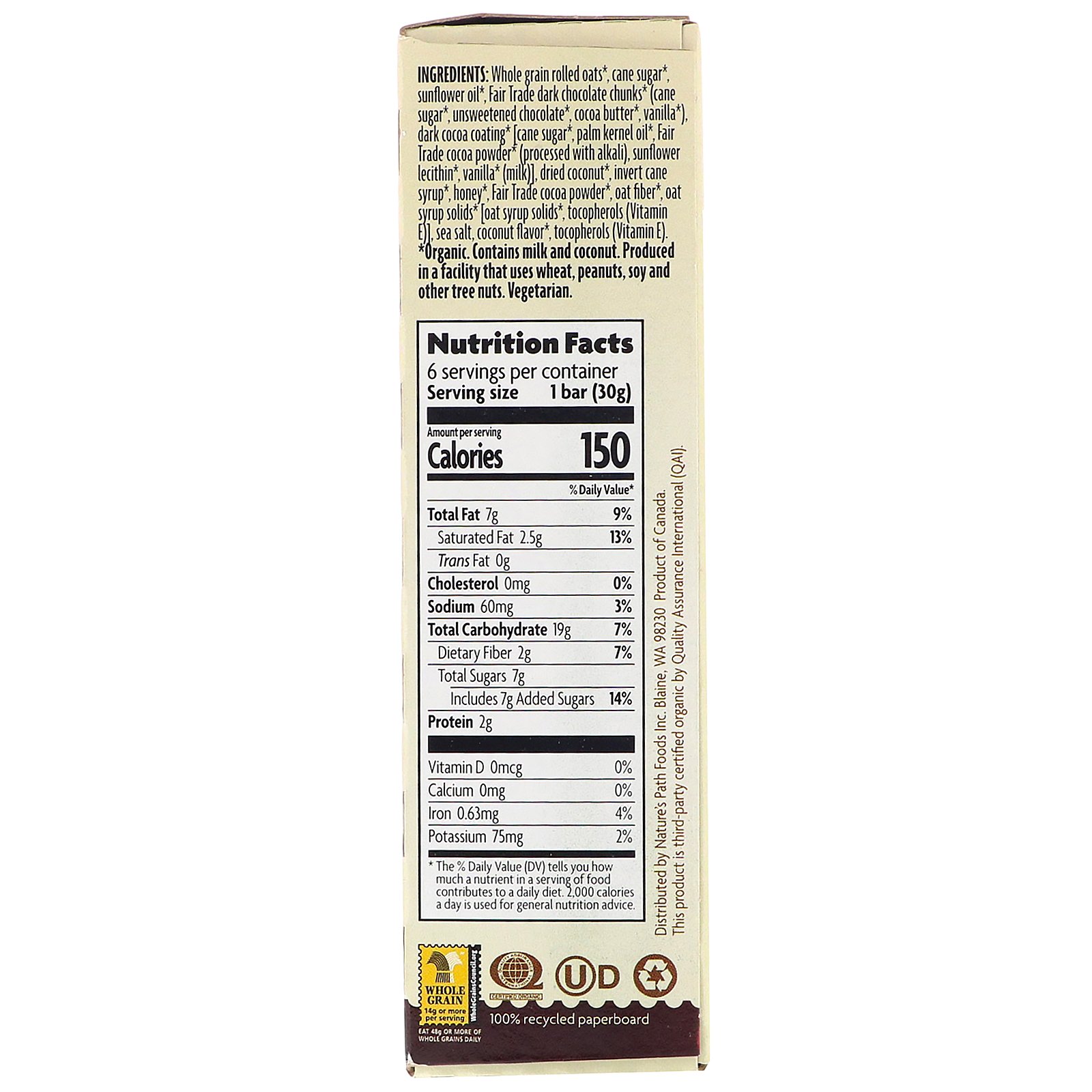 Comprar Nature's Path, Love Crunch, Barras de Granola Orgânica Premium, Macaroon de Chocolate Amargo, 6 Barras, 30 g (1,06 oz) Cada - Imagem 2
