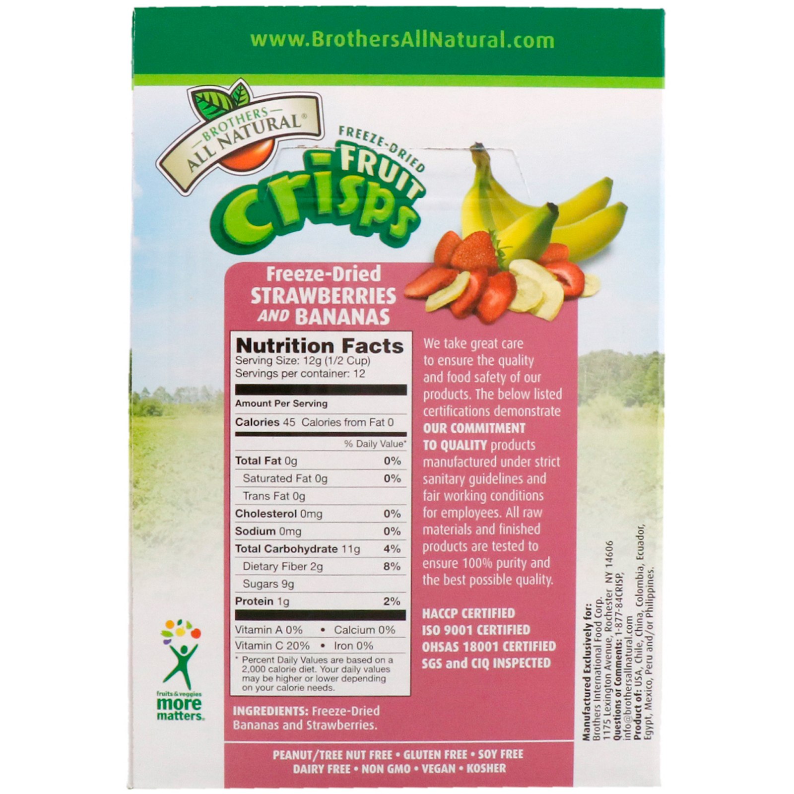 Comprar Brothers-All-Natural, Cobertura Crocante de Frutas, Morangos e Bananas Desidratados e Congelados, 12 Pacotes de Porção Única, 0.42 oz (12g) Cada - Imagem 2