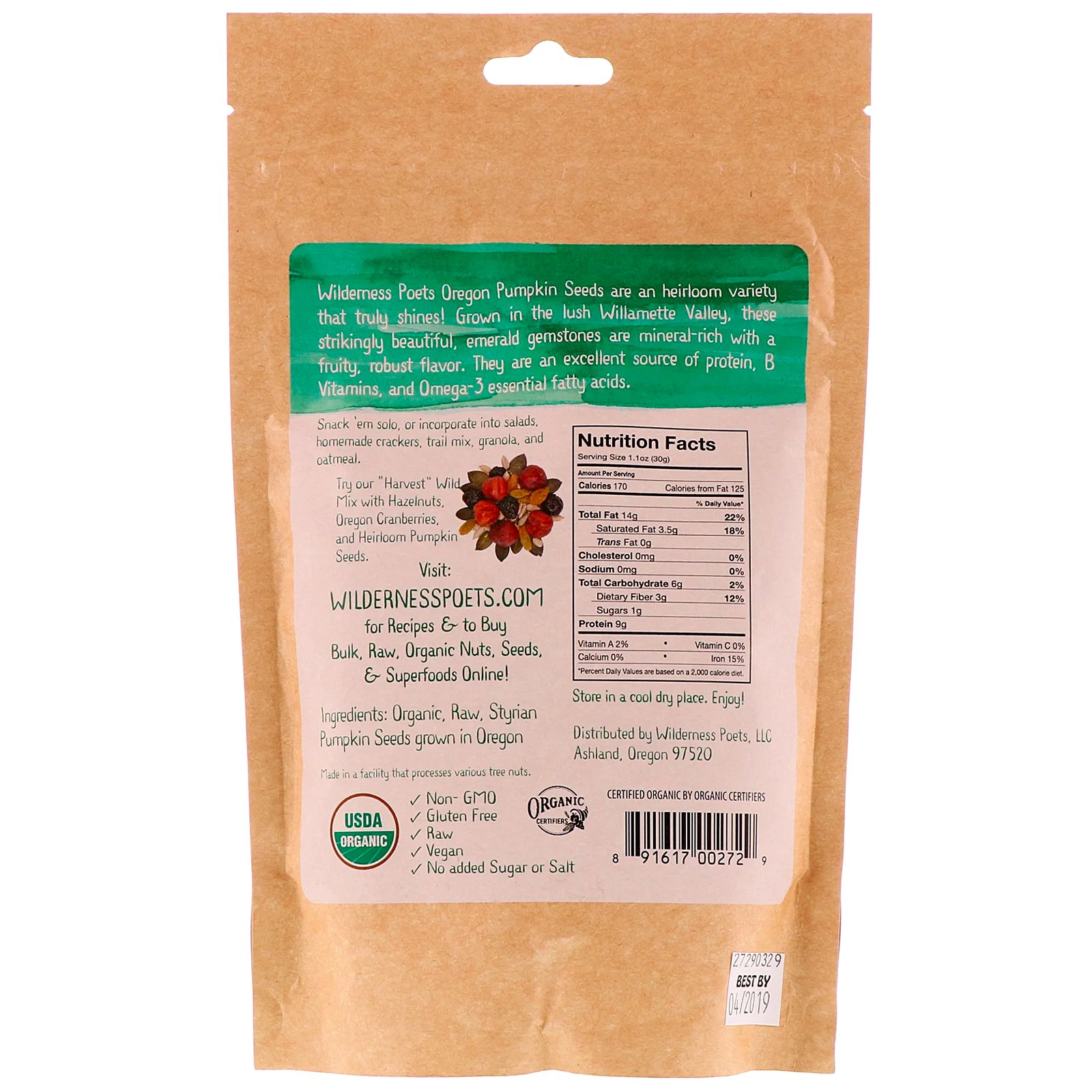 Comprar Wilderness Poets, Sementes de Abóbora de Oregon, 8 oz (226,8 g) - Imagem 2