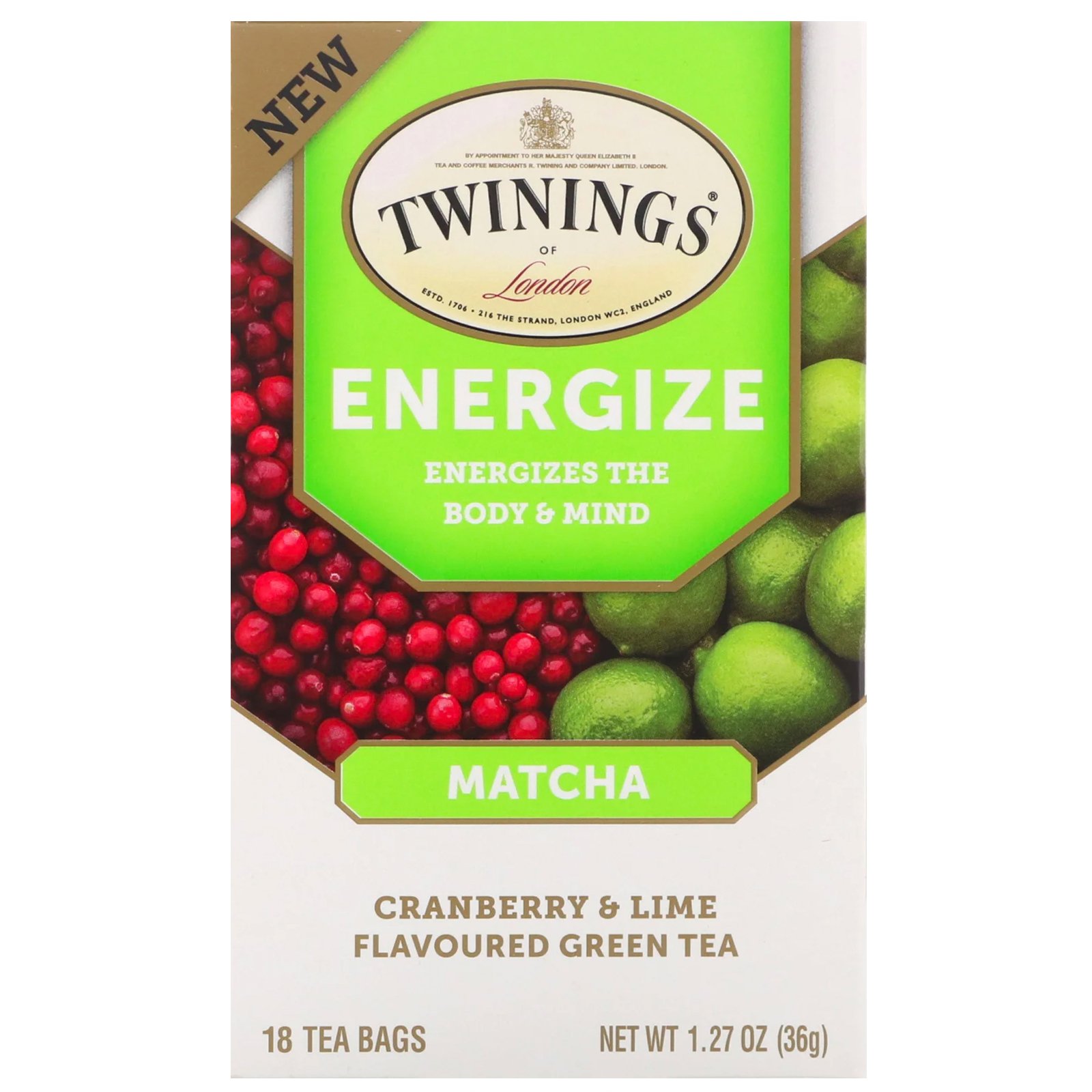 Comprar Twinings, Chá de Ervas Energizante, Matchá, Cranberry e Limão, 18 Saquinhos, 36 g