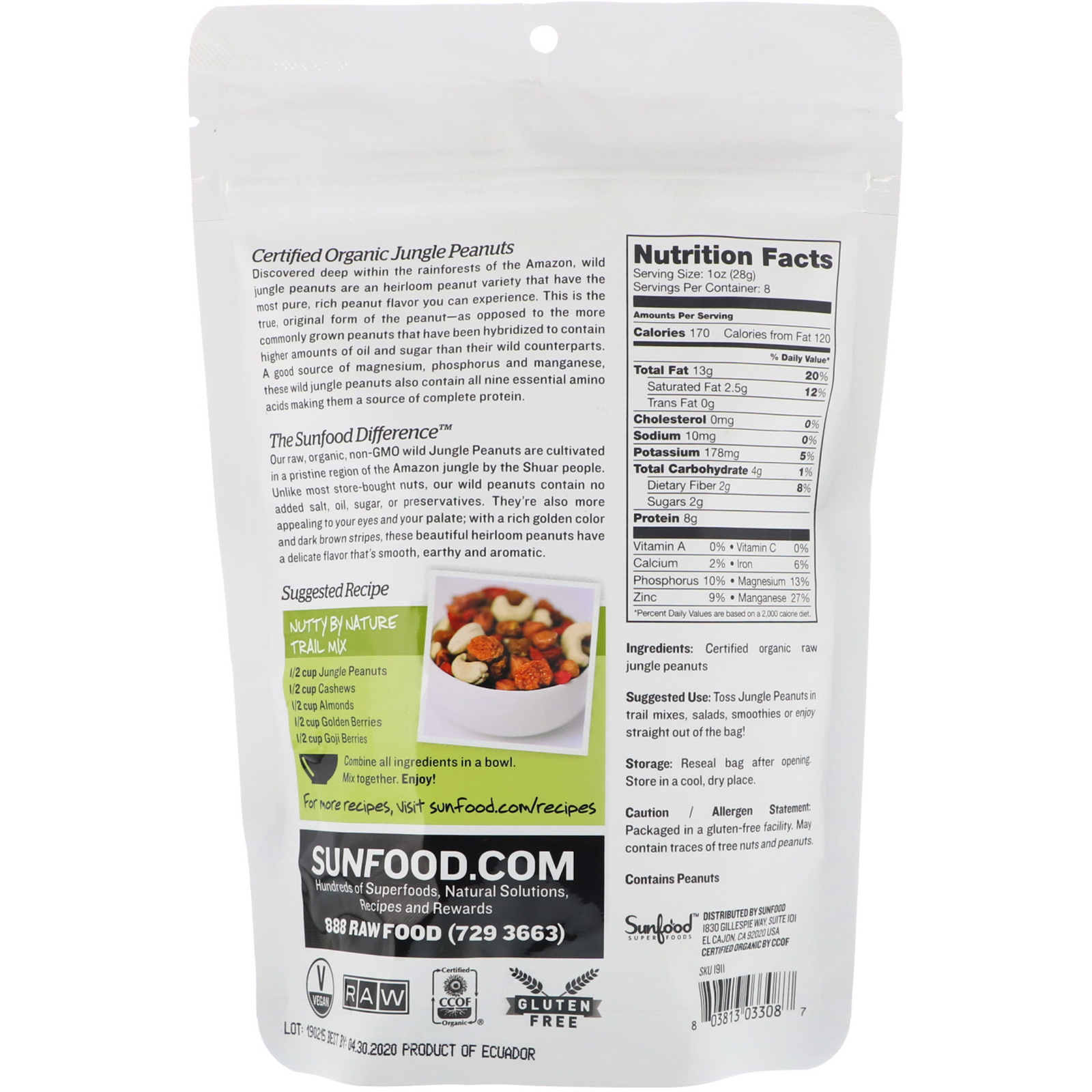 Comprar Sunfood, Raw Organic Jungle Peanuts, 8 oz (227 g) - Imagem 2