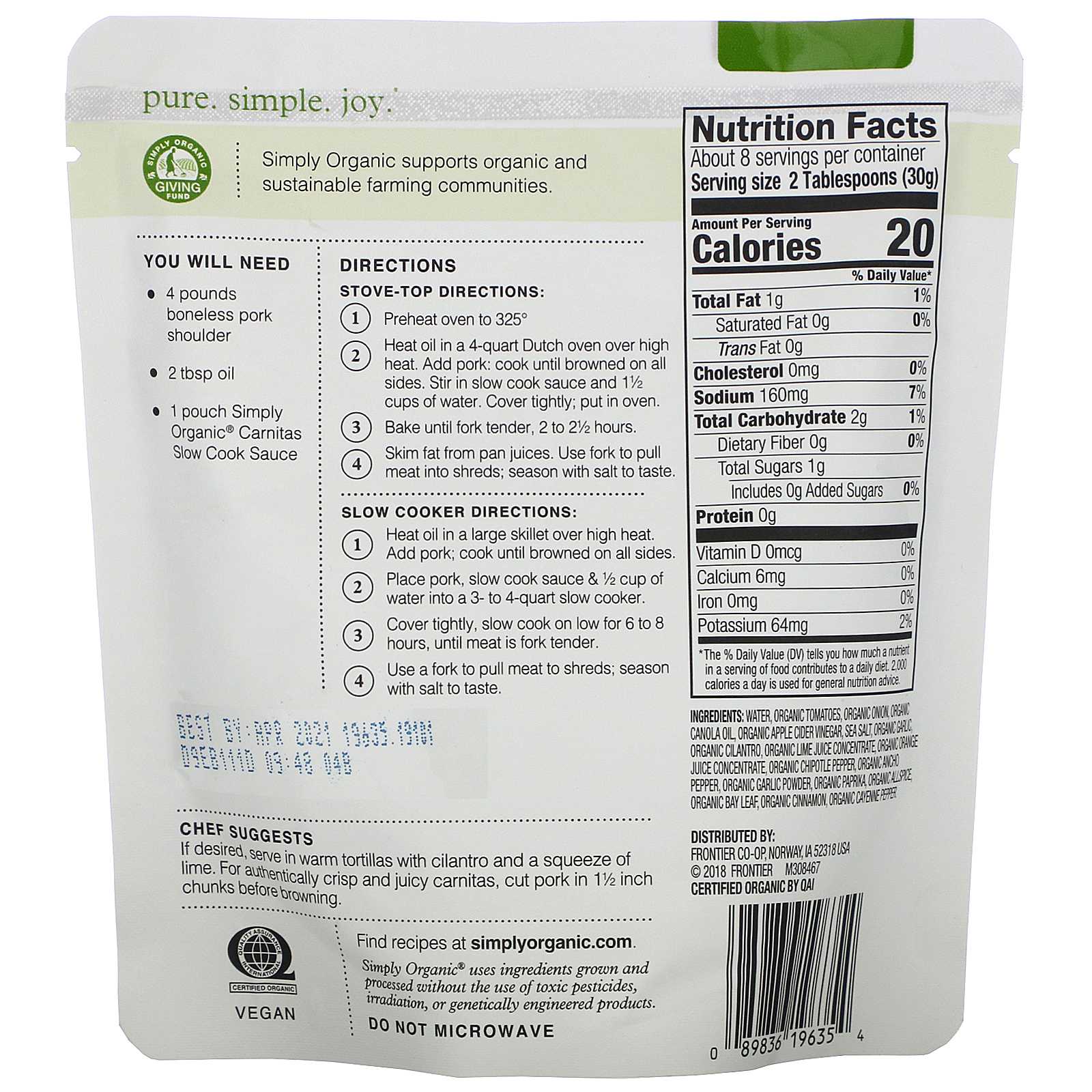 Comprar Simply Organic, Molho de Cozimento Lento Orgânico, Carnitas, Carne de Porco, 8 oz (227 g) - Imagem 2