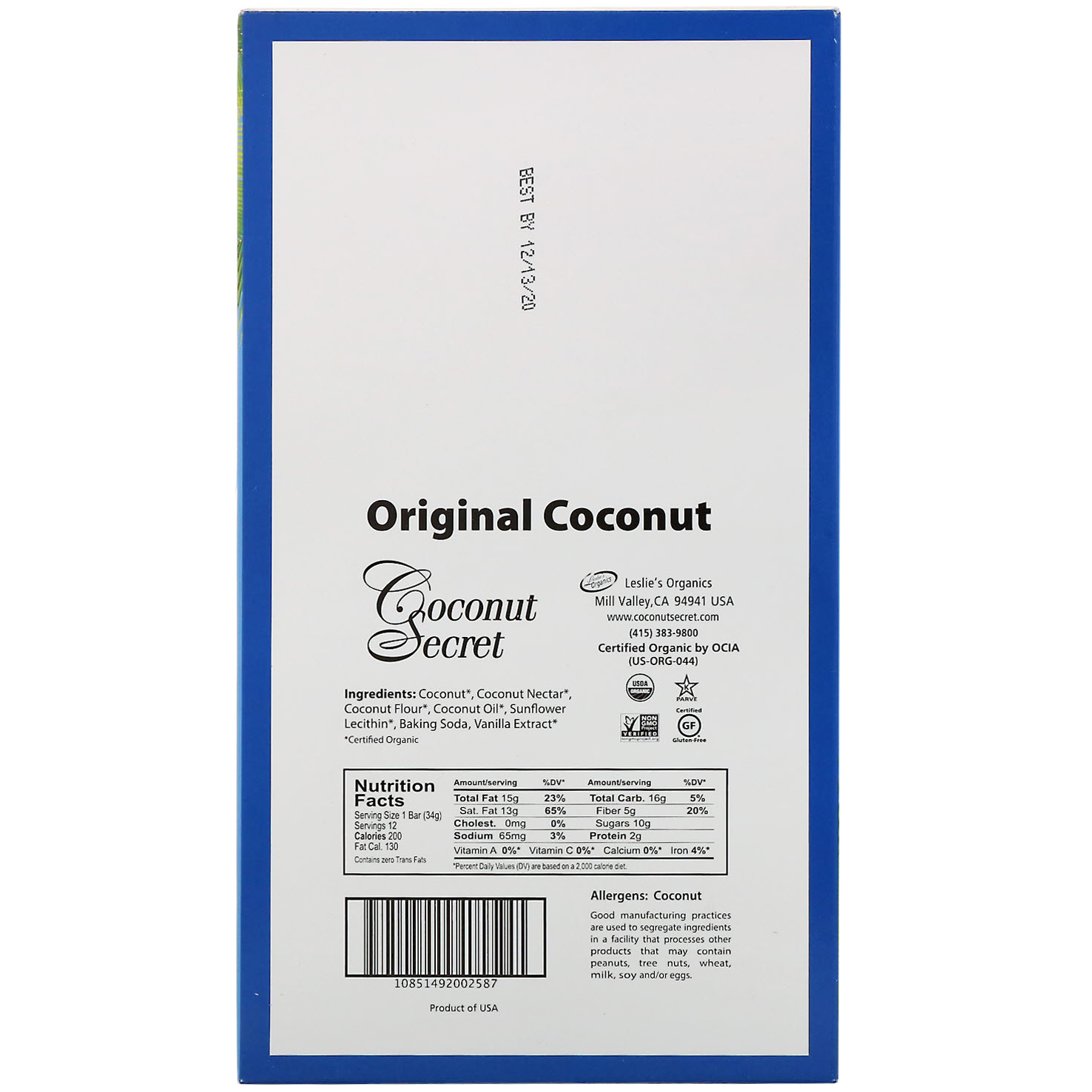 Comprar Coconut Secret, Crunchy Grain-Free Granola Bar , Original Coconut, 12 Bars, 1.2 oz (34 g) Each - Imagem 3