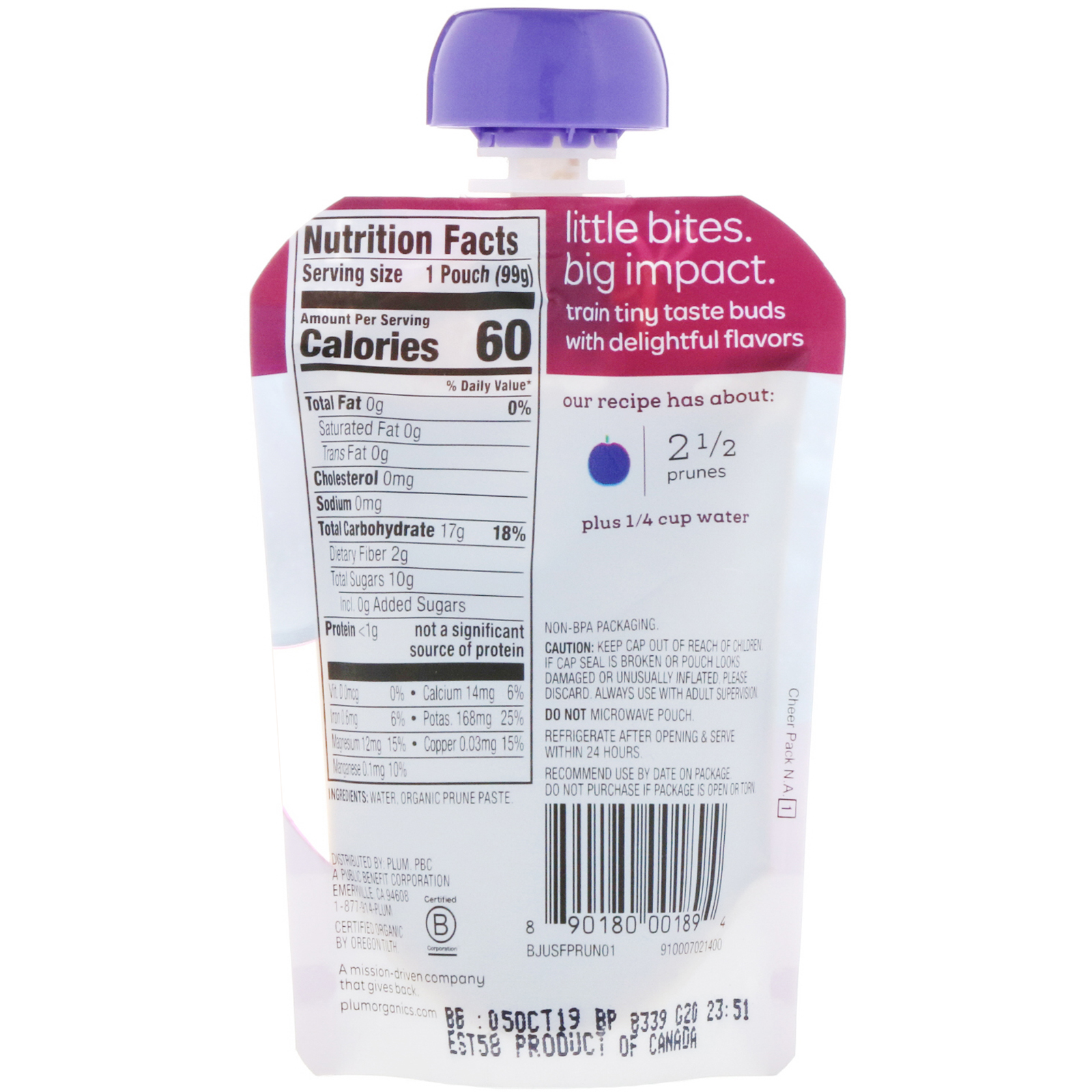 Comprar Plum Organics, Papinha de Bebê Orgânica, Estágio 1, Apenas Ameixas, 3,5 oz (99 g) - Imagem 2