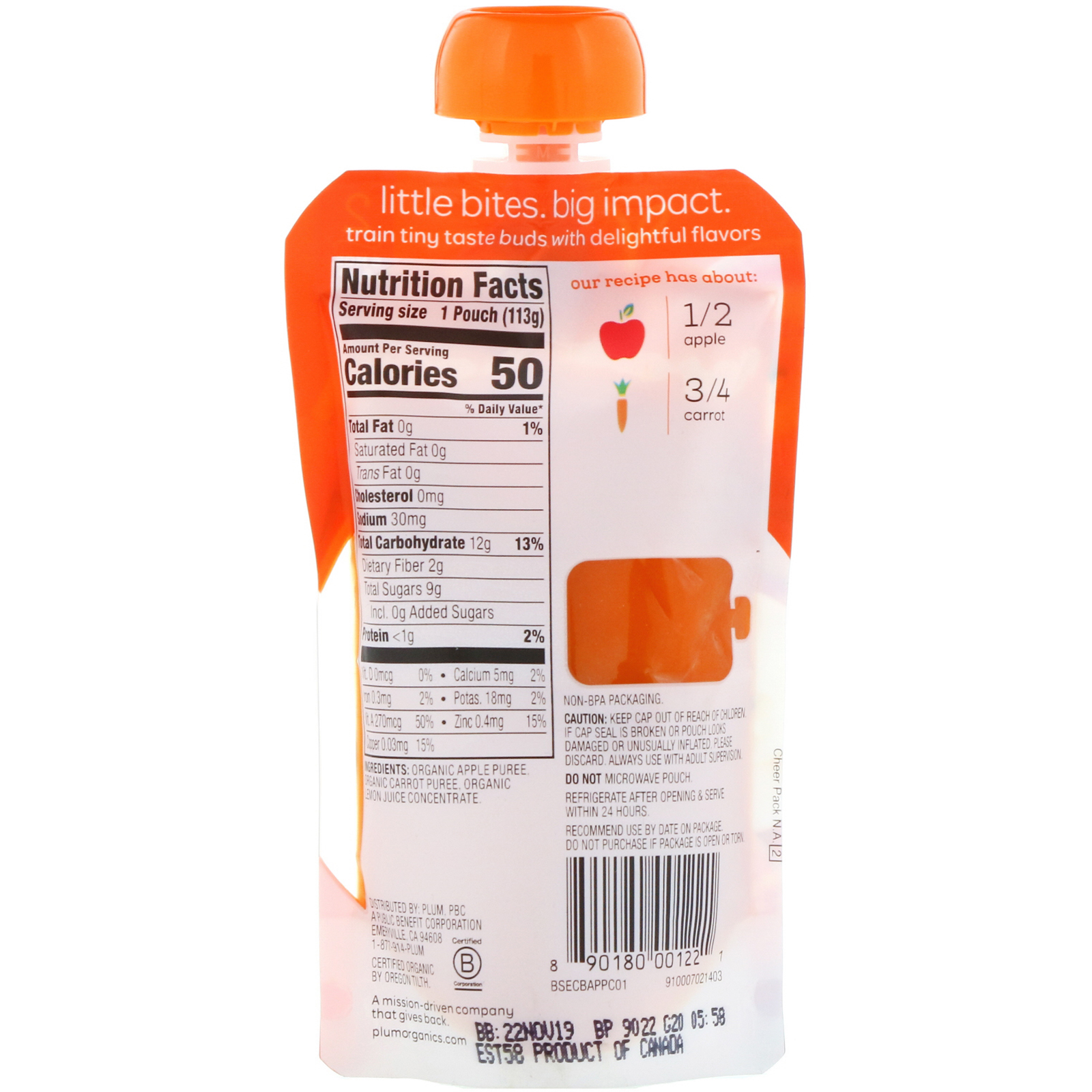 Comprar Plum Organics, Alimento orgânico para bebês, estágio 2, maçã e cenoura, 4 oz. (113 g) - Imagem 2
