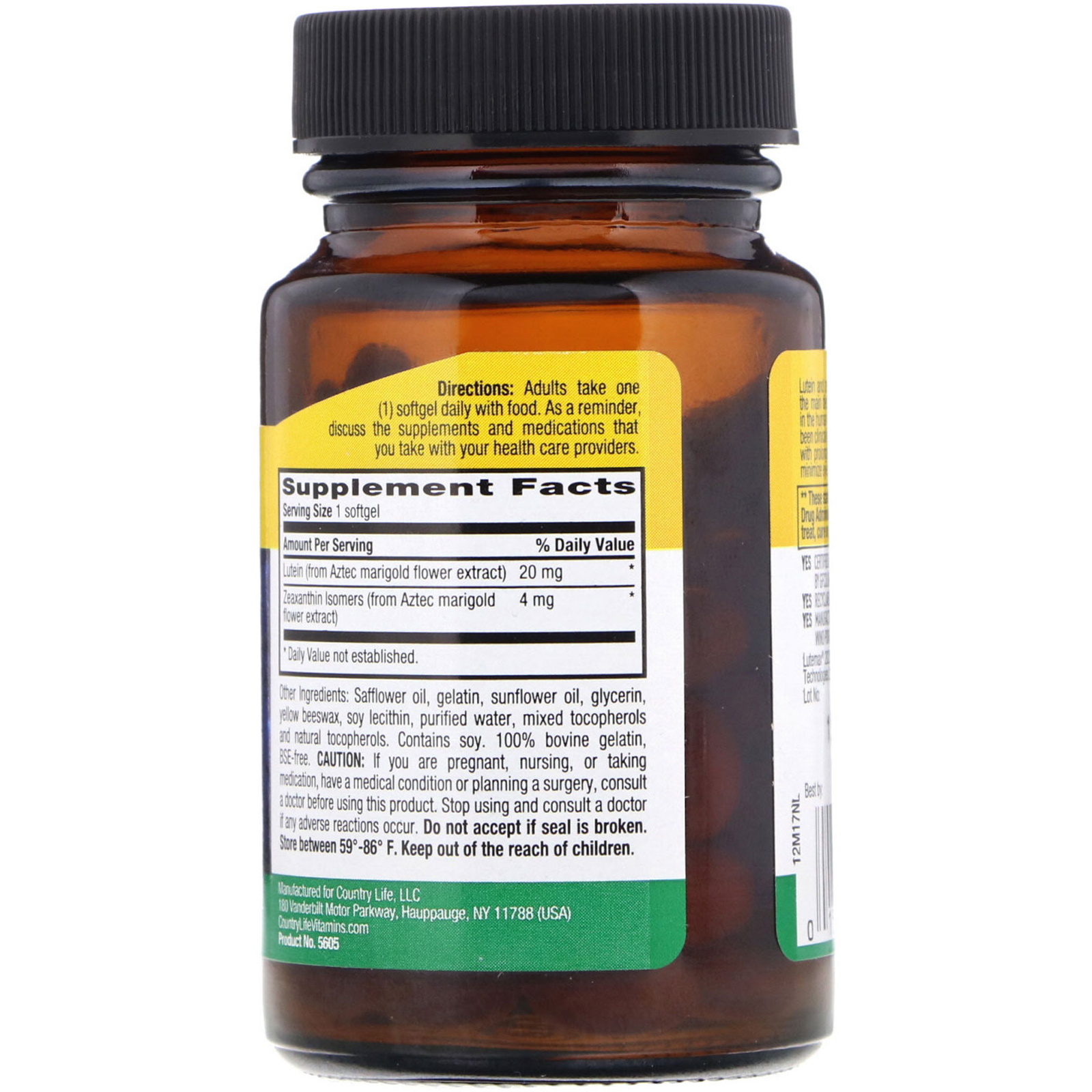 Comprar Country Life, Lutein with Zeaxanthin, 20 mg, 60 Softgels - Imagem 2