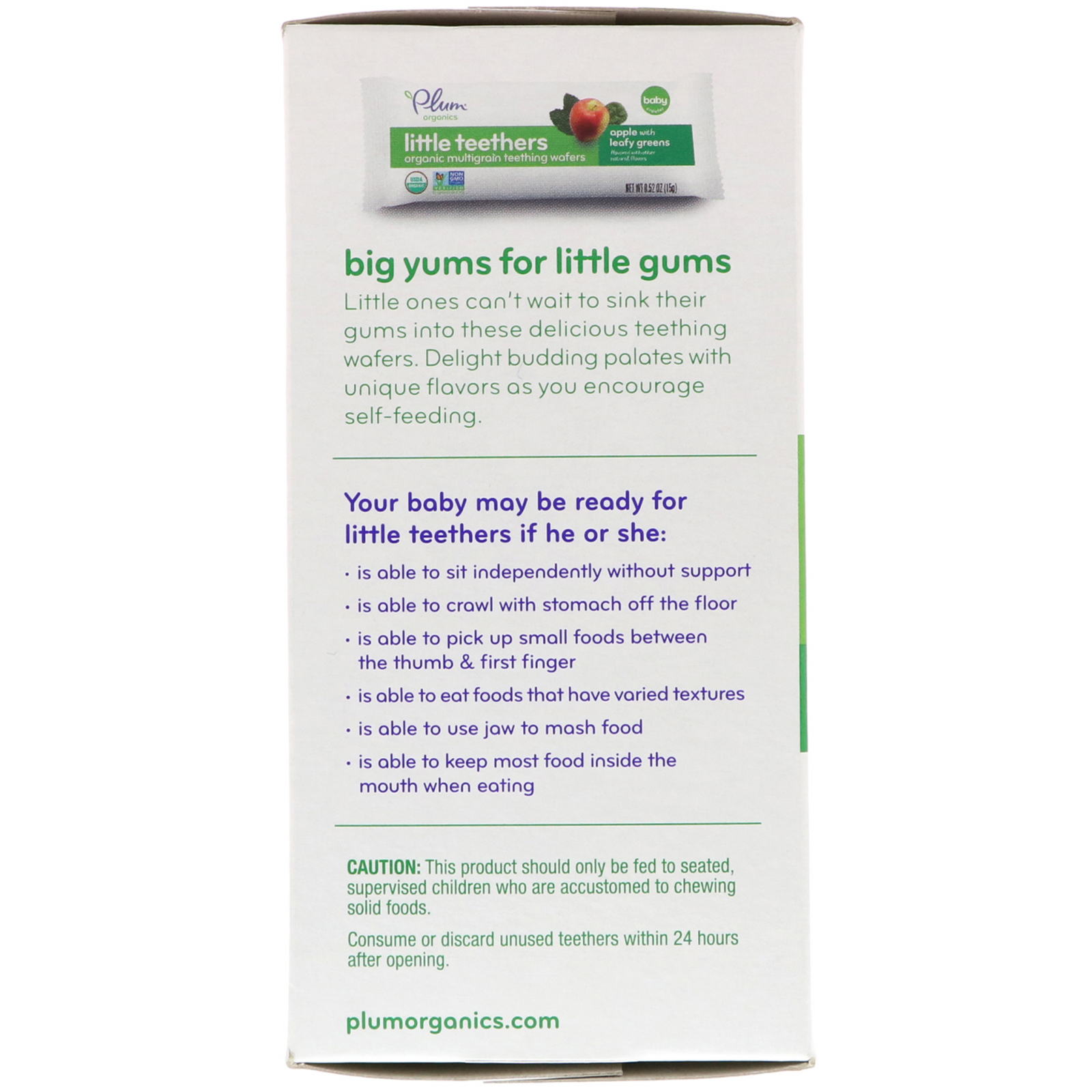 Comprar Plum Organics, Little Yums, Mordedores Wafer Orgânicos, Espinafre, Maçã & Couve, 6 Pacotes, 0,5 oz (14,1 g) Cada - Imagem 3