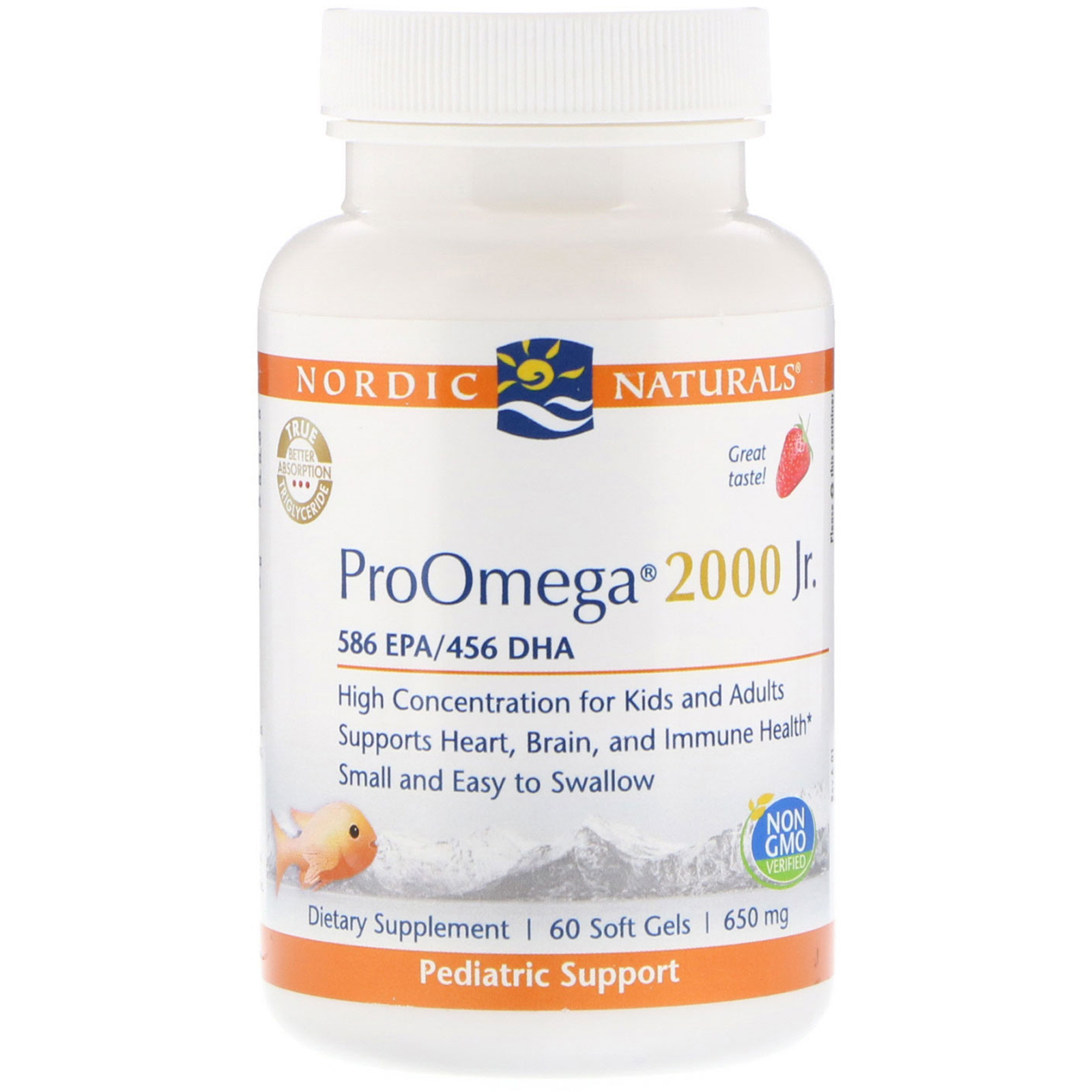 Comprar Nordic Naturals, ProOmega 2000 Jr., Morango, 650 mg, 60 Cápsulas Gelatinosas