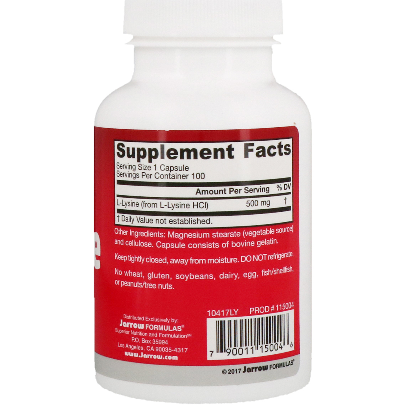 Comprar Jarrow Formulas, L-Lisina, 500 mg, 100 Cápsulas - Imagem 2