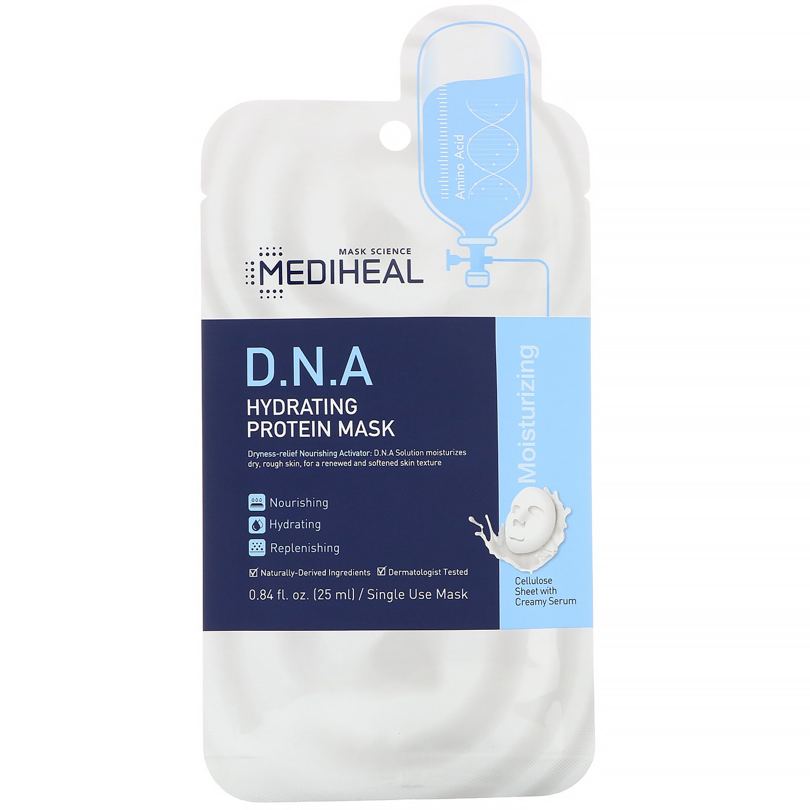 Comprar Mediheal, D.N.A Hydrating Protein Mask, 5 Sheets, 0.84 fl oz (25 ml) Each