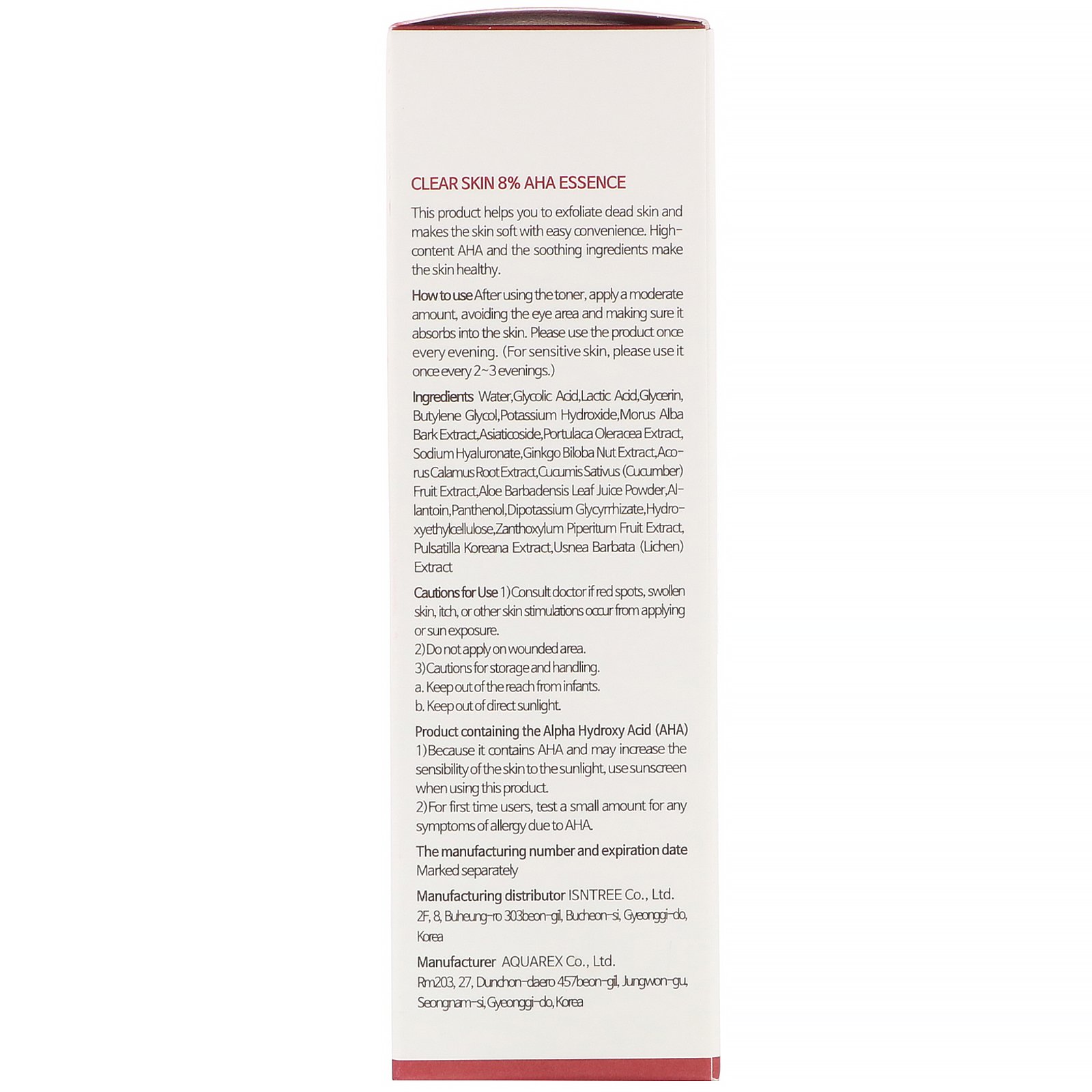 Comprar Isntree, Clear Skin 8% AHA Essence, 100 ml (3,38 fl oz) - Imagem 3