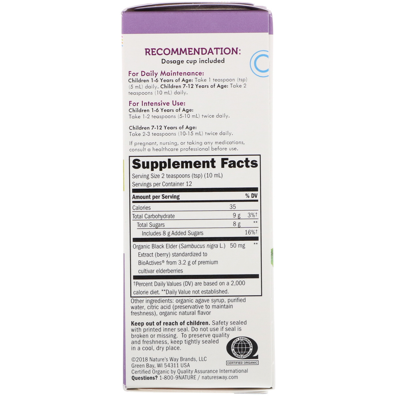 Comprar Nature's Way, Xarope de Sambucus Orgânico para Crianças, Baga de Sabugueiro Padronizada, 120 ml (4 fl oz) - Imagem 2