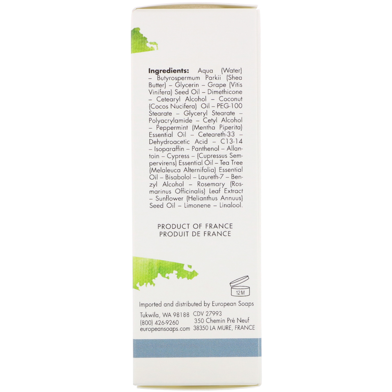 Comprar European Soaps, Pre de Provence, Shea Butter Foot Cream, Peppermint, 2.5 fl oz (75 ml) - Imagem 2