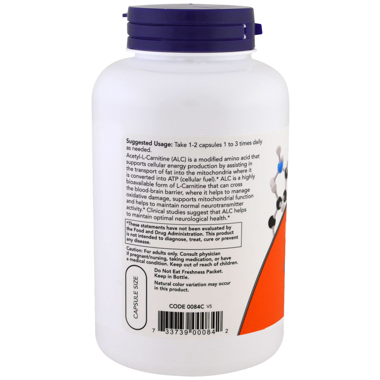 Comprar Now Foods, Acetil-L Carnitina, 500 mg, 200 Cápsulas Vegetais - Imagem 3