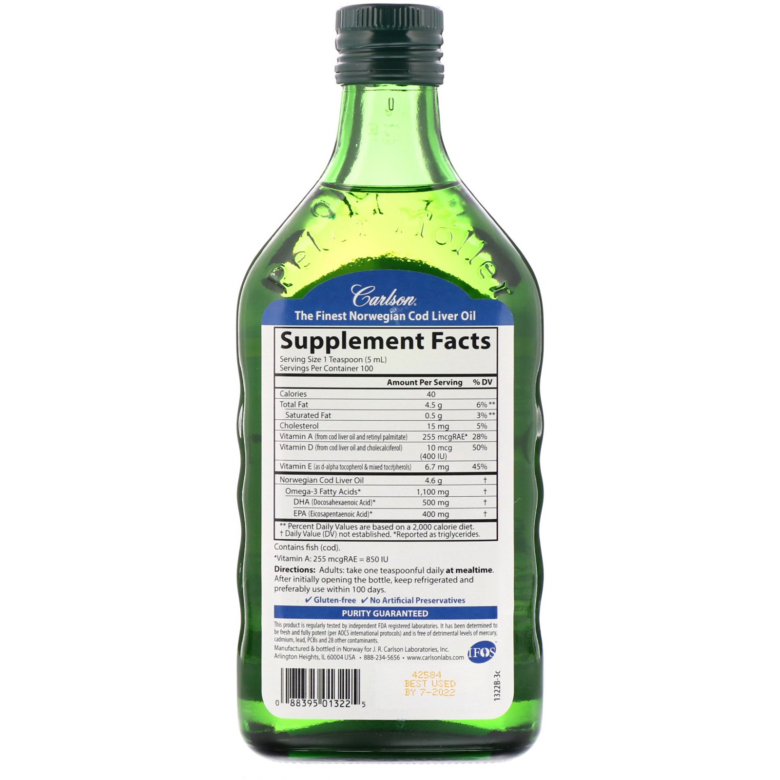 Comprar Carlson Labs, Óleo de fígado de bacalhau norueguês, sem sabor, 500 ml - Imagem 2
