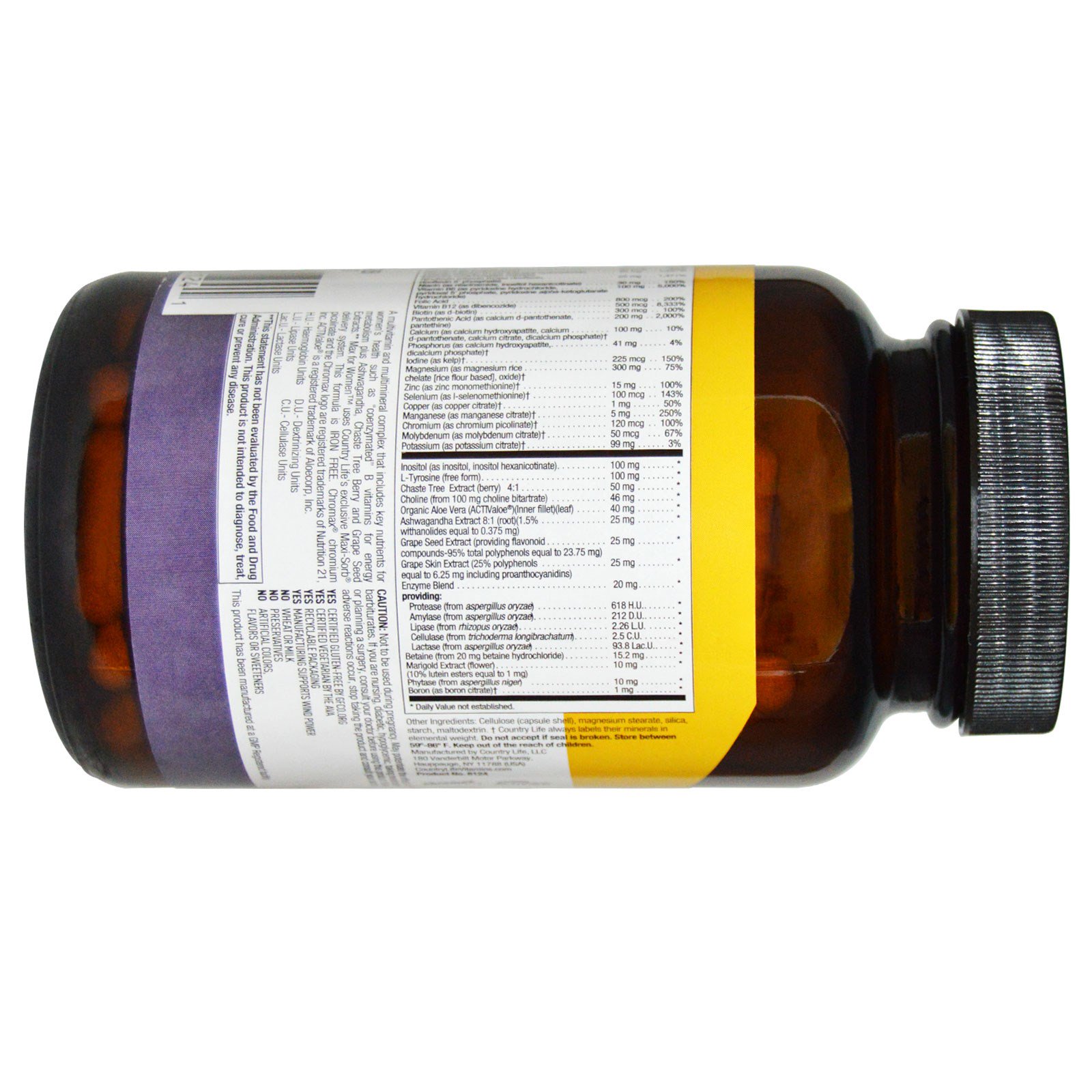 Comprar Country Life, Max for Women, Complexo Multivitamínico e Mineral, Sem Ferro, 120 Cápsulas Vegetais - Imagem 3