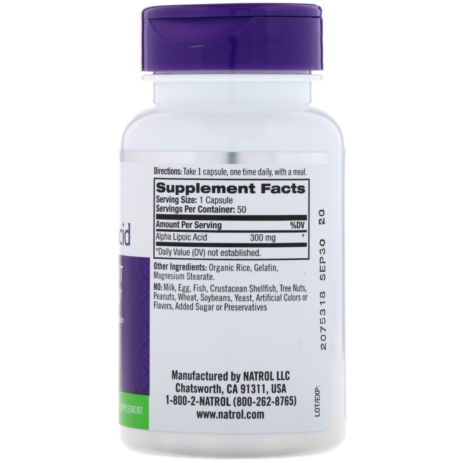 Comprar Natrol, Ácido Alfa Lipóico, 300 mg, 50 Cápsulas - Imagem 2