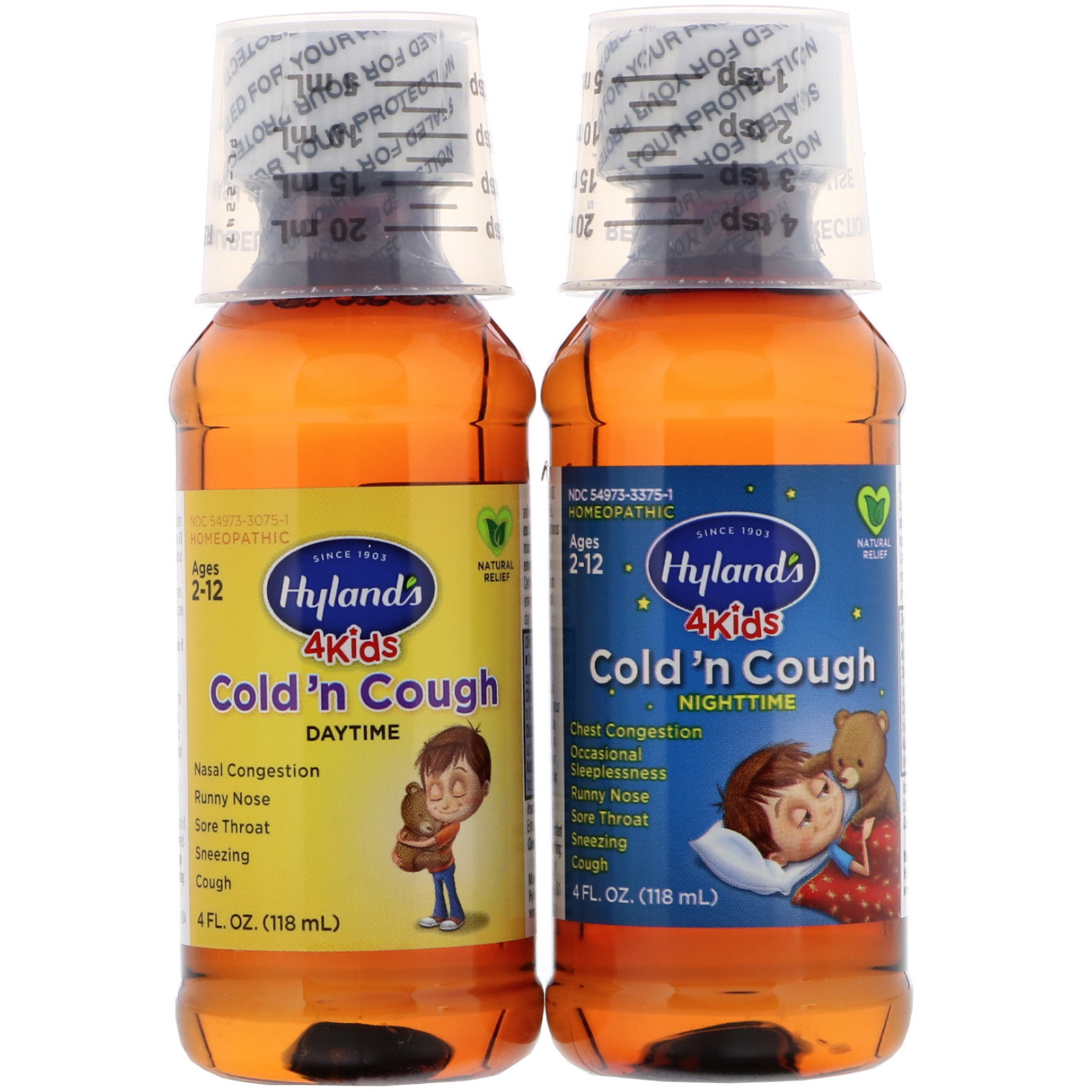 Comprar Hyland's, 4 Kids, Cold 'n Cough, Day & Night Value Pack, Age 2-12, 4 fl oz (118 ml) Each - Imagem 2