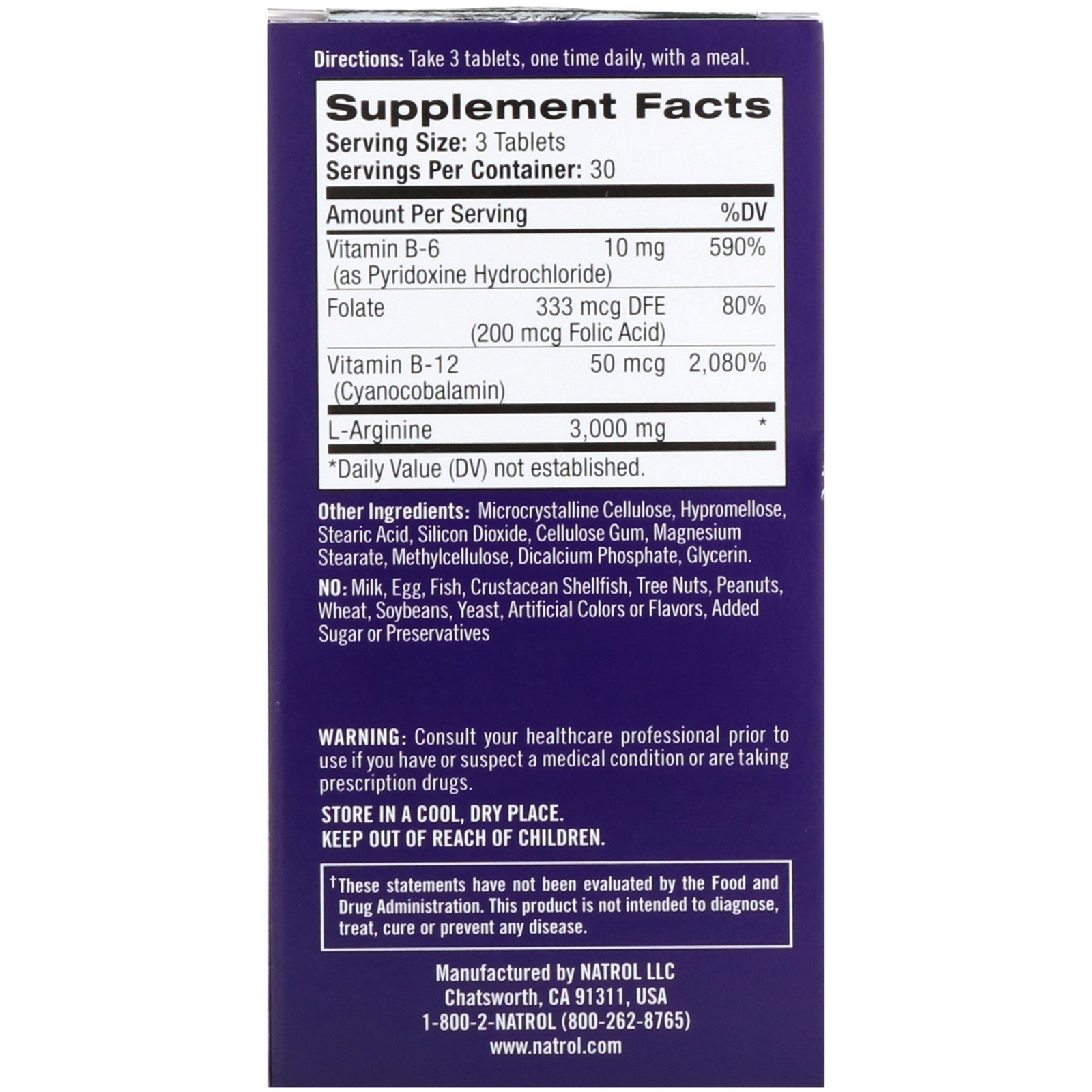 Comprar Natrol, L-Arginina, Força Extra, 3.000 mg, 90 Comprimidos - Imagem 2