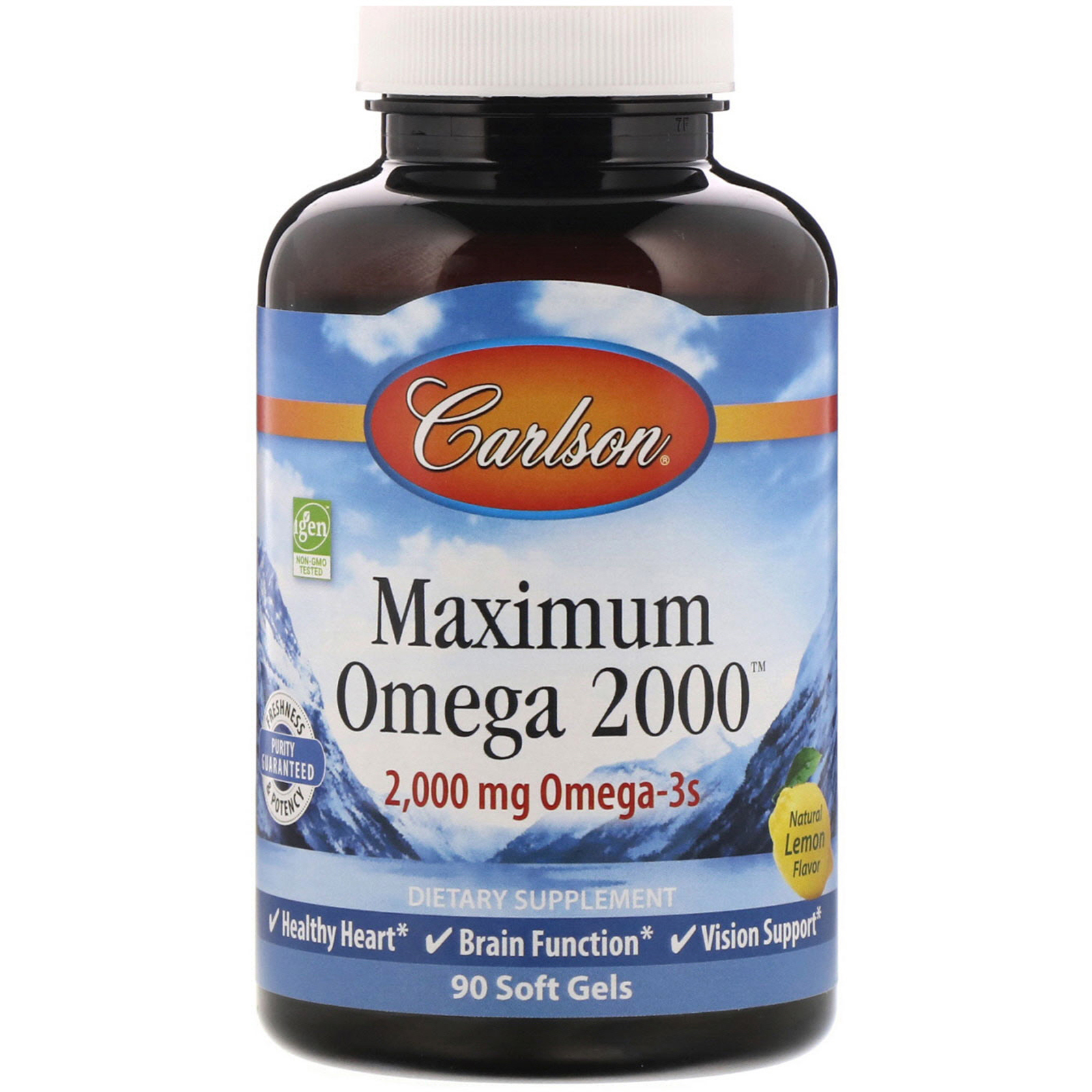 Comprar Carlson Labs, Maximum Omega 2000, Sabor Natural de Limão, 2.000 mg, 90 Cápsulas Gelatinosas