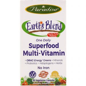Comprar Paradise Herbs, Earth's Blend, One Daily Superfood Multi-Vitamin, No Iron, 30 Vegetarian Capsules