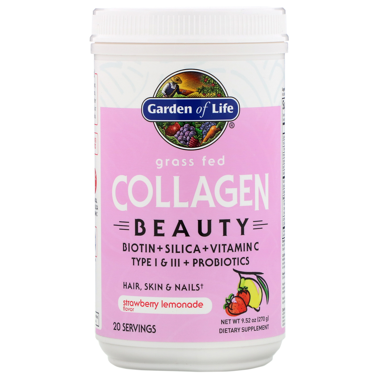 Comprar Garden of Life, Beleza A Partir de Colágeno Alimentado com Grama, Limonada de Morango, 9,52 oz (270 g)