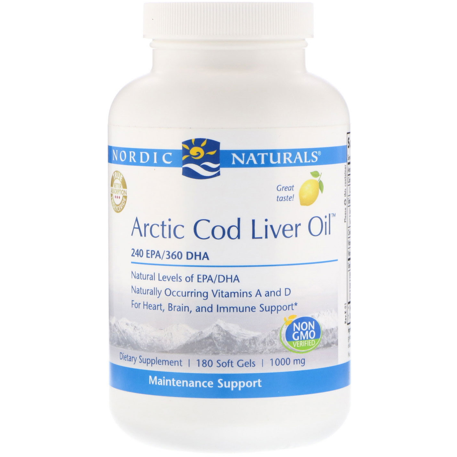 Comprar Nordic Naturals, Óleo de Fígado de Bacalhau do Ártico, Limão, 1000 mg, 180 Cápsulas Softgel