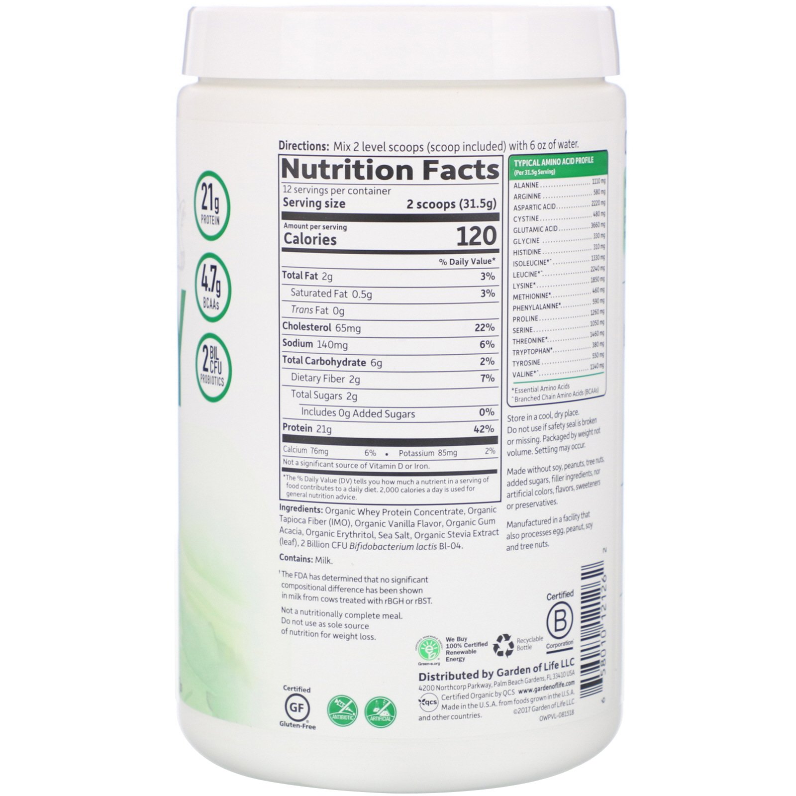 Comprar Garden of Life, Organic Whey Protein Grass Fed, Vanilla, 13.33 oz (378 g) - Imagem 2