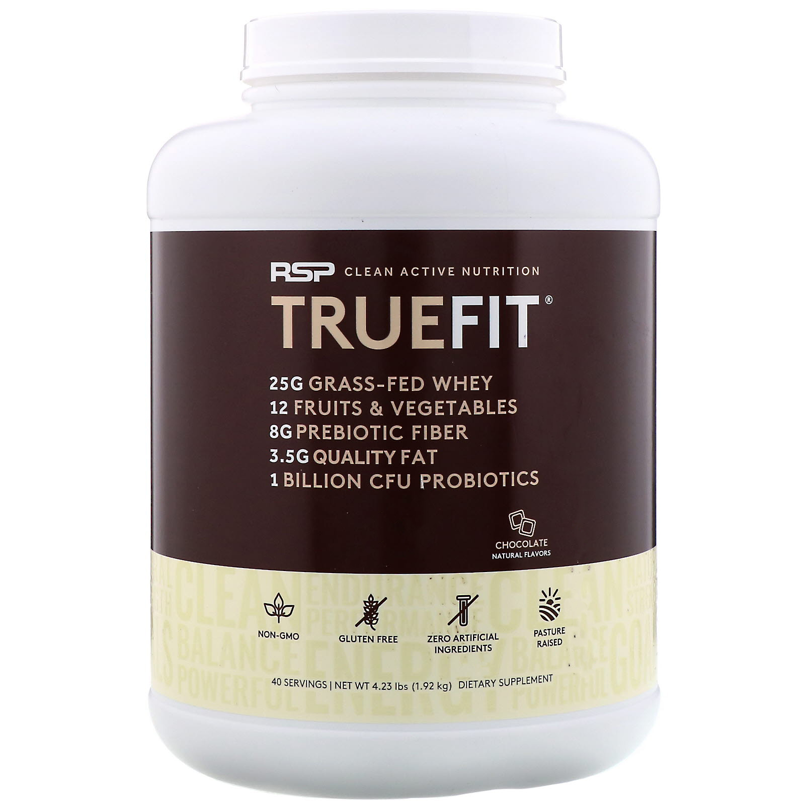 Comprar RSP Nutrition, Truefit, Shake de Proteína do Soro de Leite (whey) Alimentado com Grama, Chocolate, 1,92 kg (4,23 lbs)