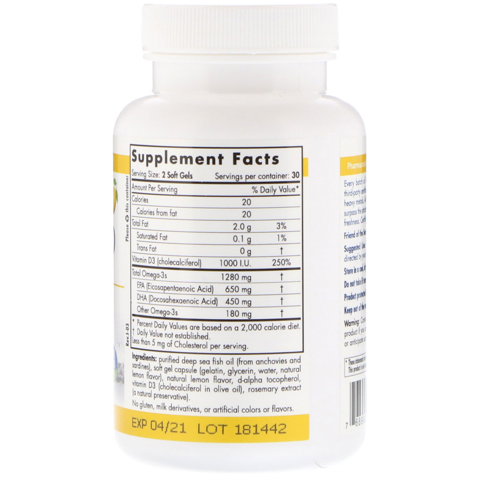 Comprar Nordic Naturals, ProOmega-D, Lemon, 1,000 mg, 60 Soft Gels - Imagem 2