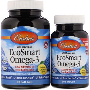 Comprar Carlson Labs, EcoSmart Omega-3, Sabor Natural de Limão, 1.000 mg, 90 + 30 Cápsulas Softgel