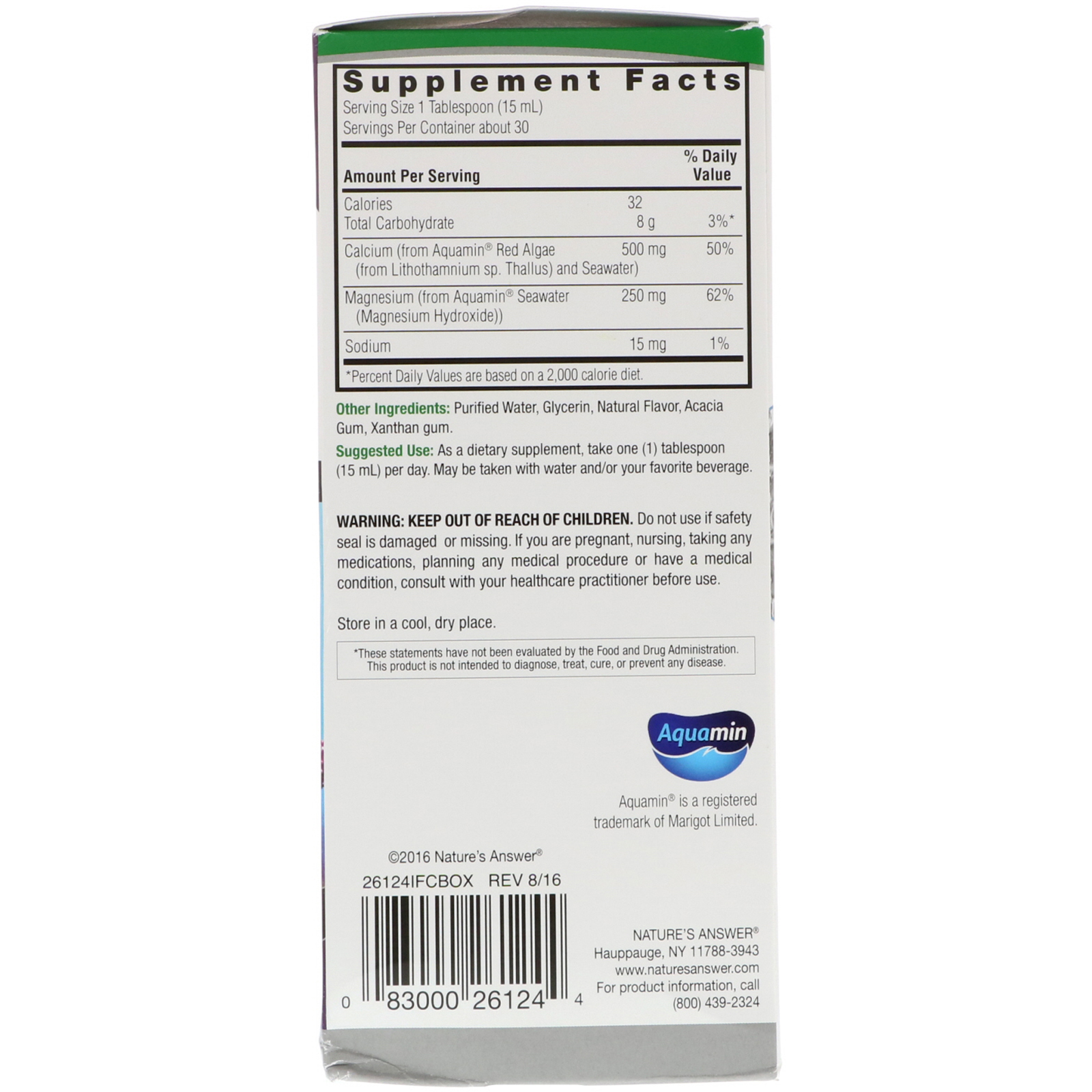 Comprar Nature's Answer, Plant Based Cal-Mag, Vanilla Cream Flavor, 16 fl oz (480 ml) - Imagem 2