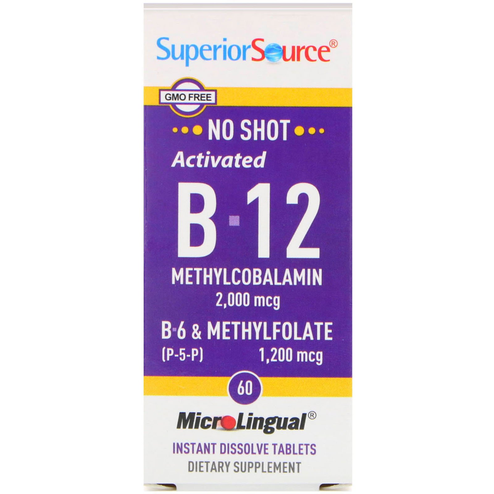 Comprar Superior Source, B-12 Metilcobalamina Ativada, B-6 (P-5-P) e Metilfolato, 2.000 mcg / 1.200 mcg, 60 Comprimidos