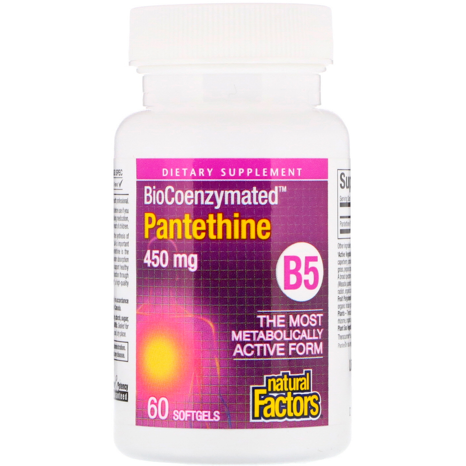 Comprar Natural Factors, BioCoenzymated, B5, Pantethine, 450 mg, 60 Softgels - Imagem 3
