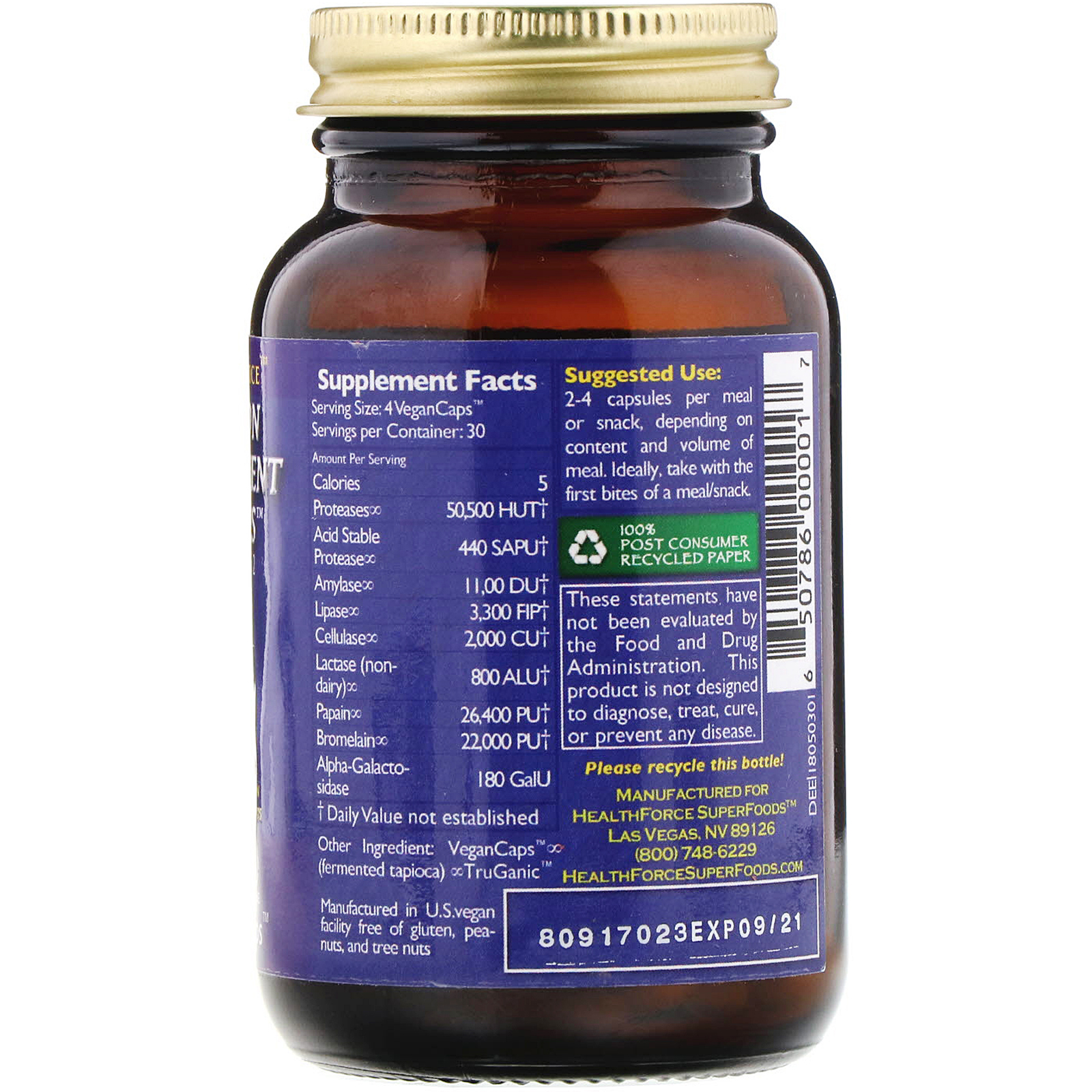 Comprar HealthForce Superfoods, Digestion Enhancement Enzymes, 120 Cápsulas Veganas - Imagem 2